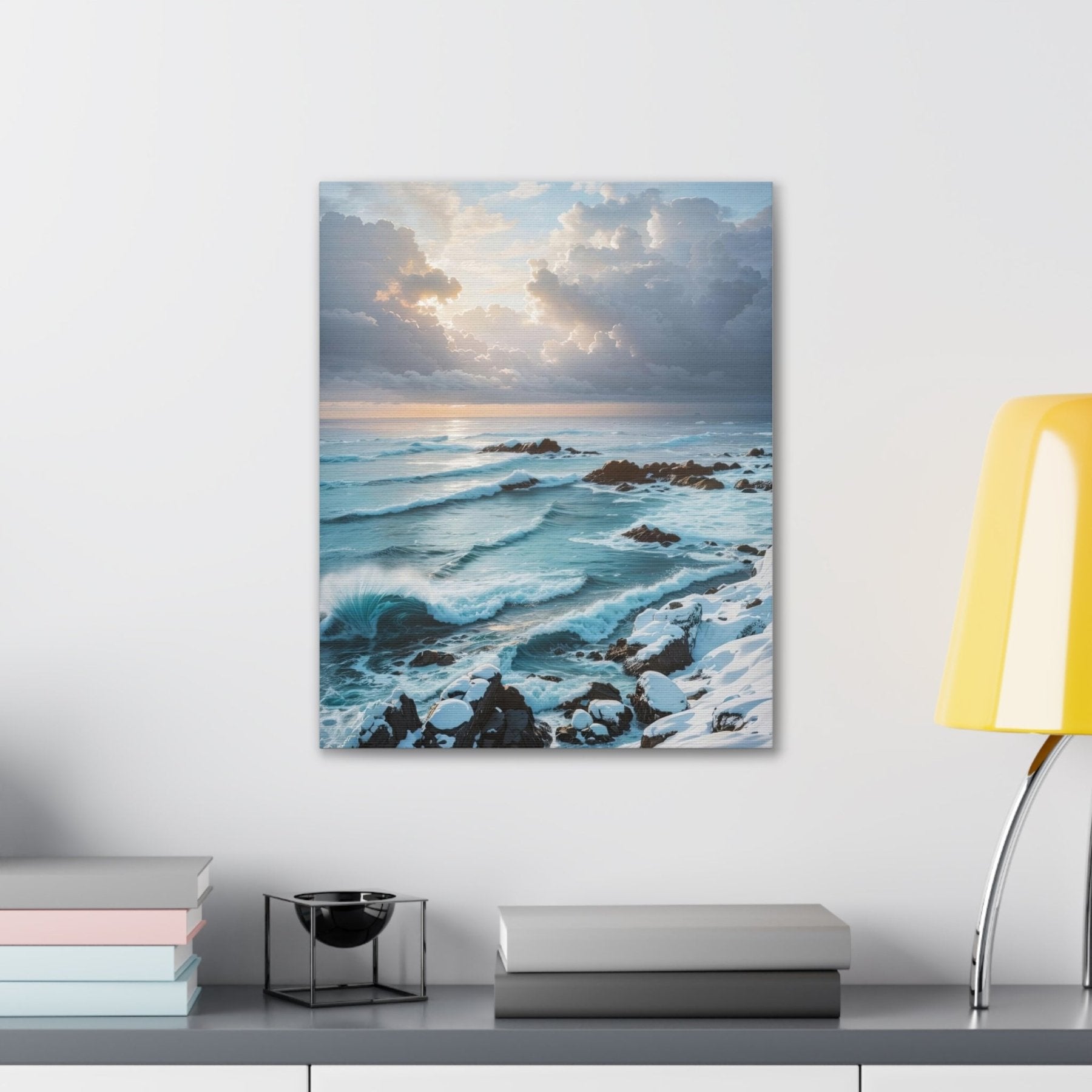 Winter Beach Landscape Canvas Print hung on a wall | Janlyn's Crafts