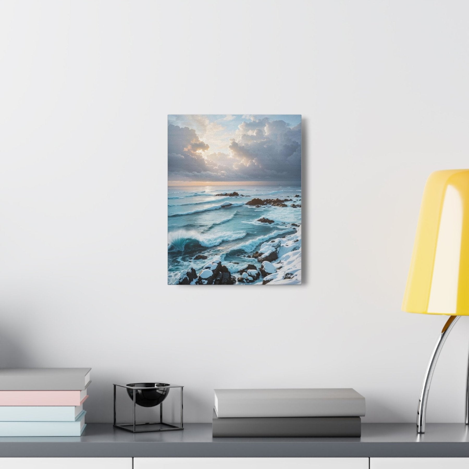 Winter Beach Landscape Canvas Print hung on a wall | Janlyn's Crafts