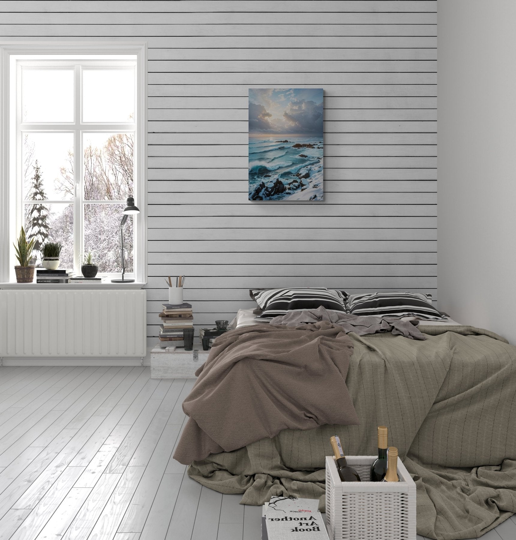 Winter Beach Landscape Canvas Print hung on a wall | Janlyn's Crafts