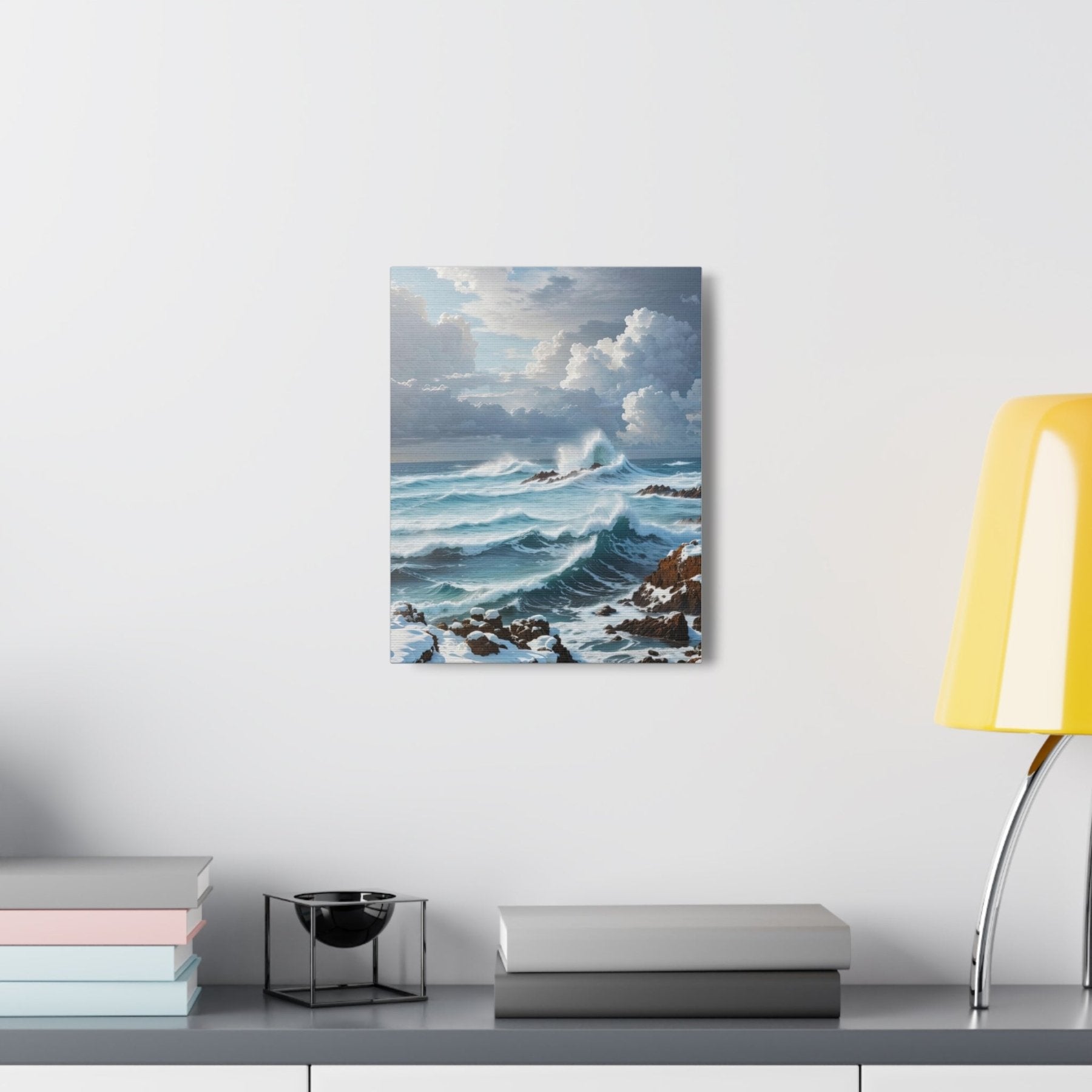 Winter Beach Landscape Canvas Print hung on a wall | Janlyn's Crafts