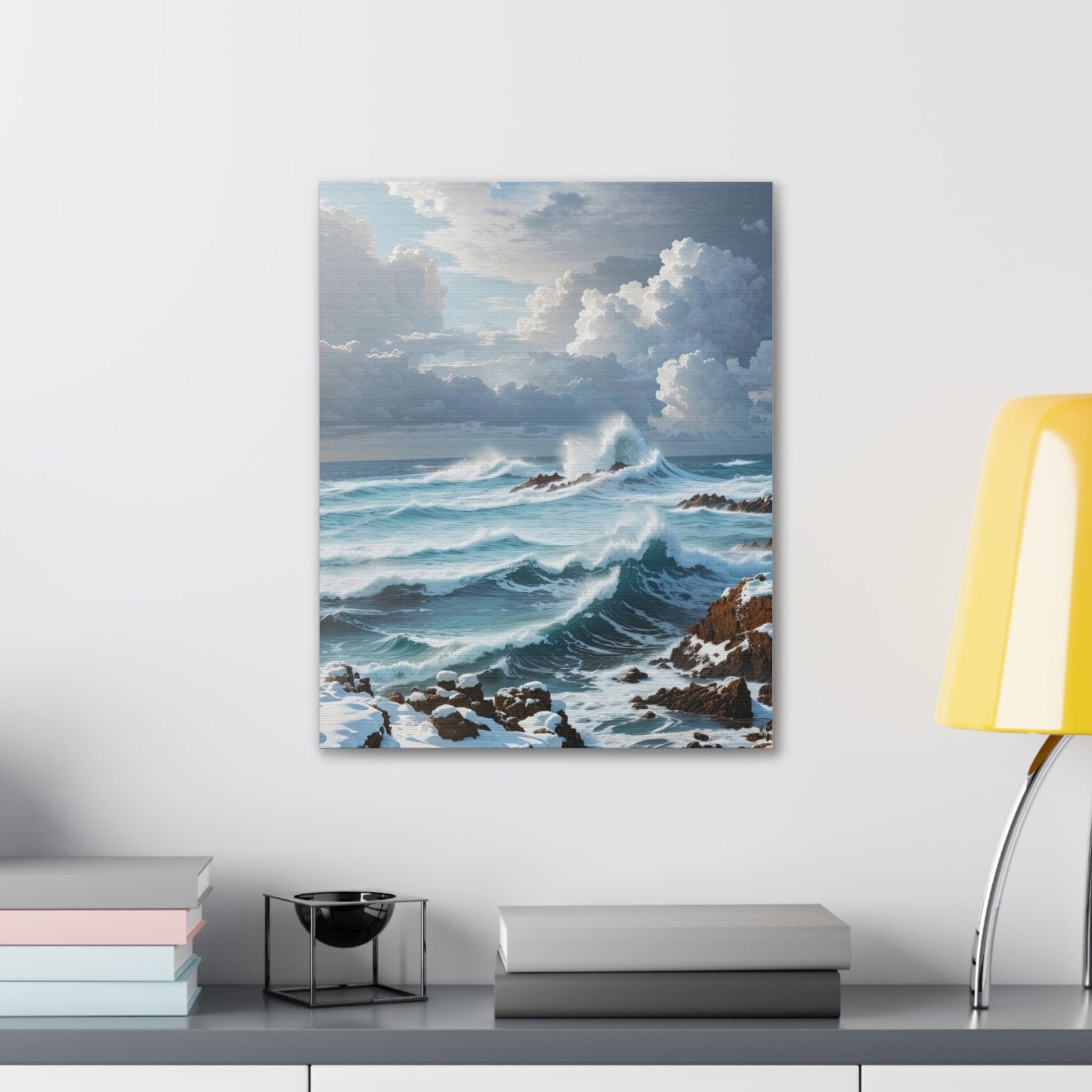 Winter Beach Landscape Canvas Print hung on a wall | Janlyn's Crafts