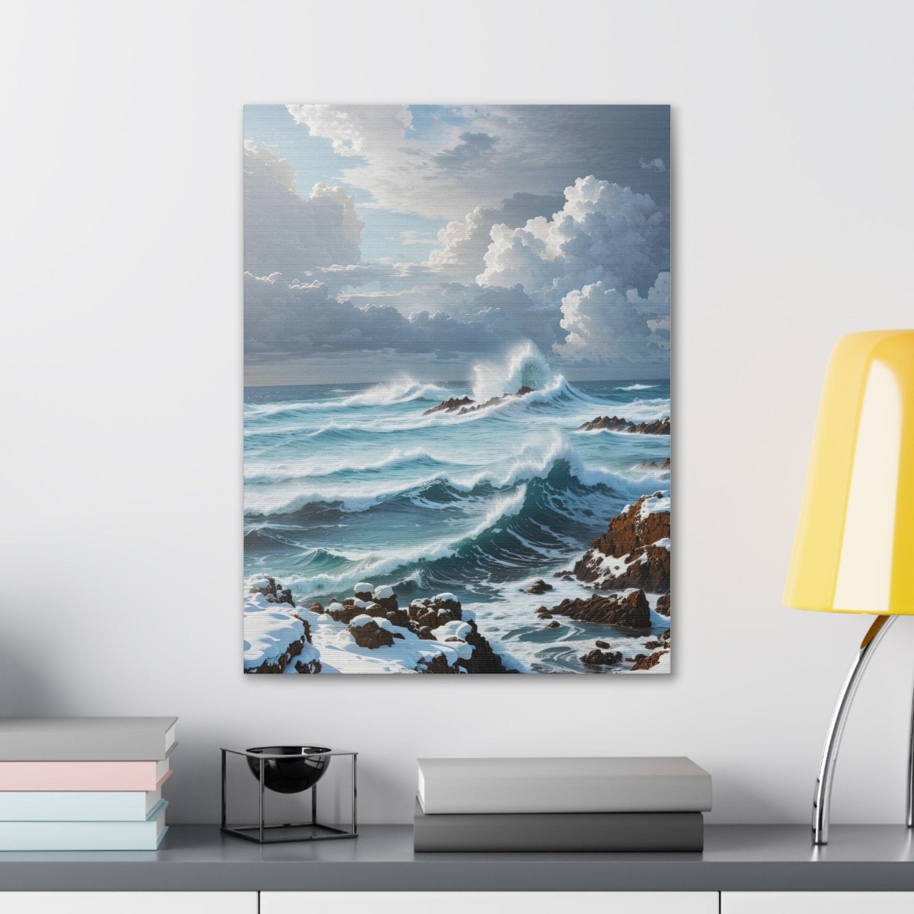 Winter Beach Landscape Canvas Print hung on a wall | Janlyn's Crafts