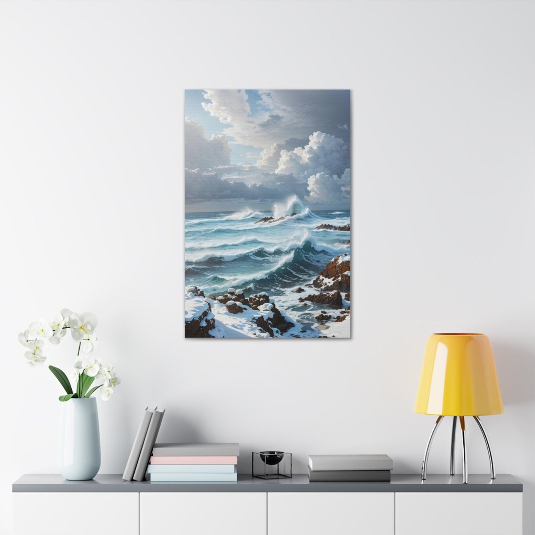 Winter Beach Landscape Canvas Print hung on a wall | Janlyn's Crafts