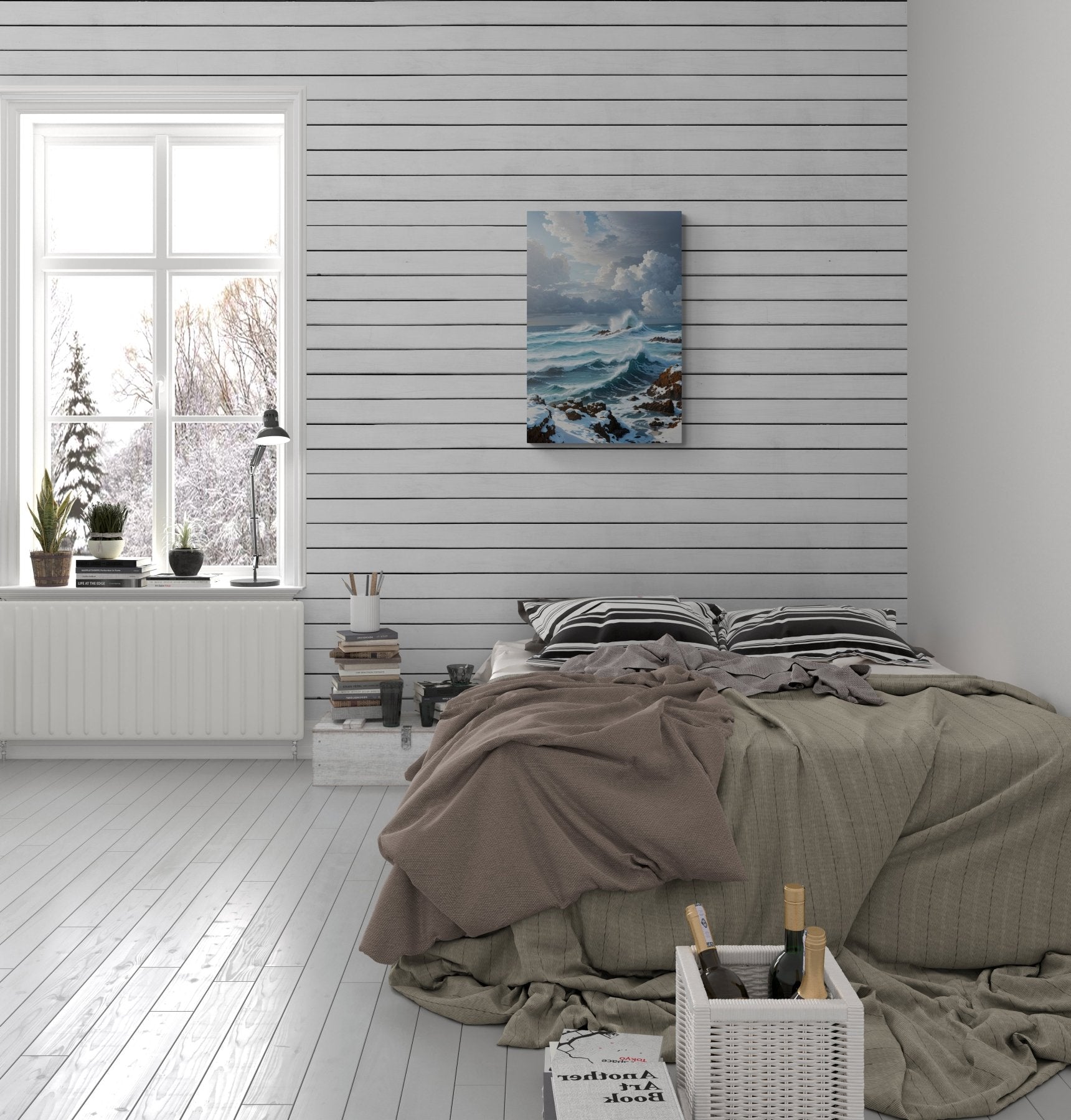 Winter Beach Landscape Canvas Print hung on a wall | Janlyn's Crafts