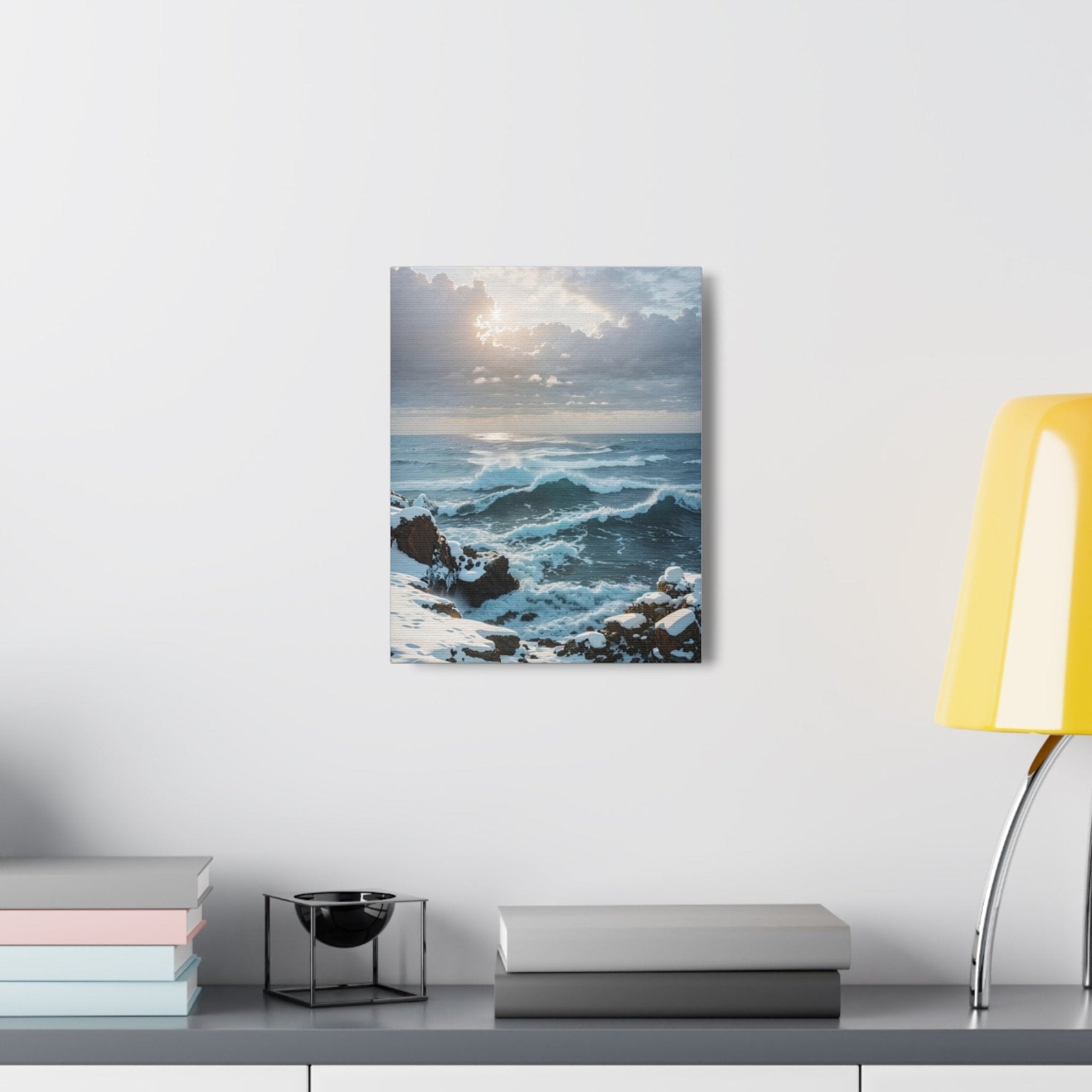 Winter Beach Landscape Canvas Print hung on a wall | Janlyn's Crafts