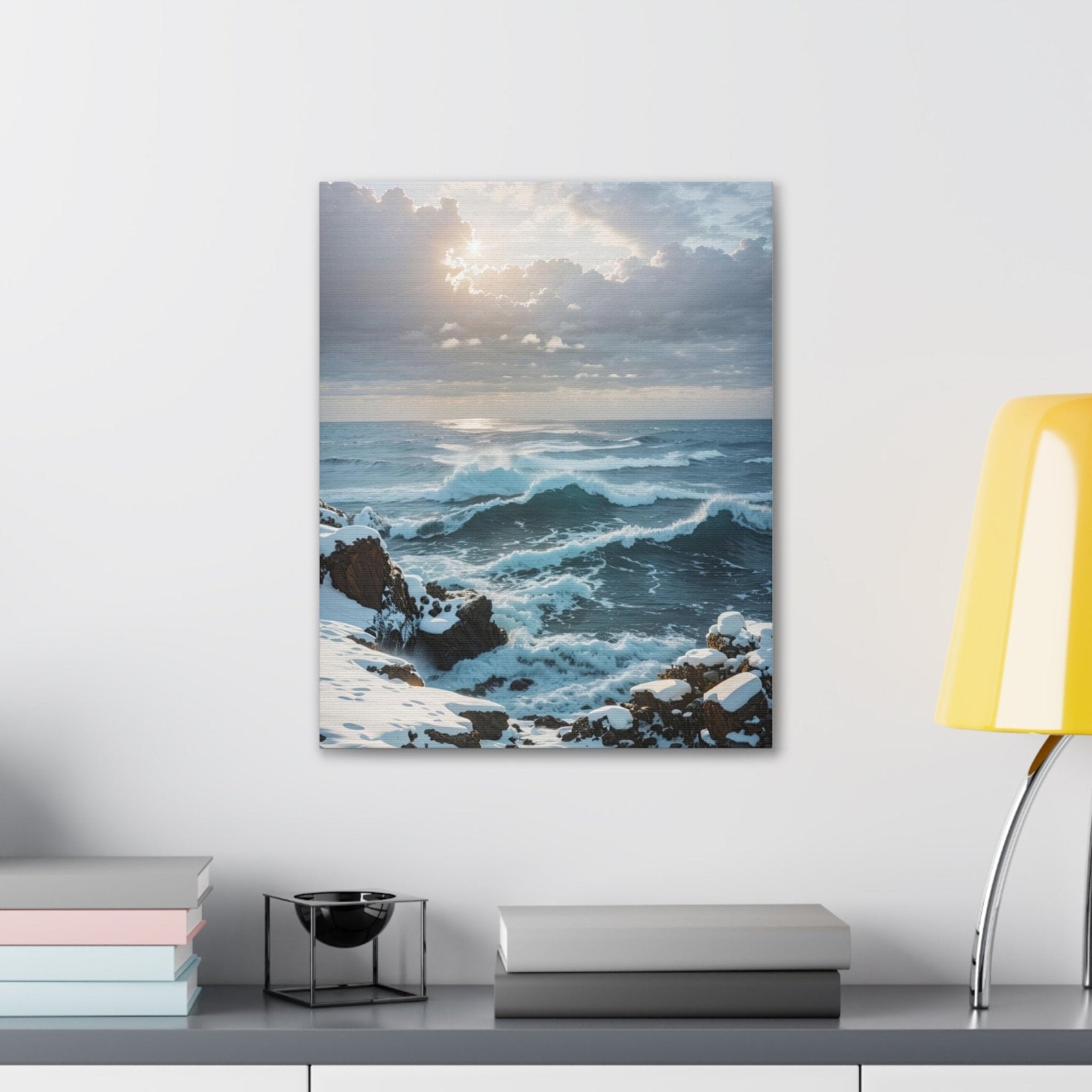 Winter Beach Landscape Canvas Print hung on a wall | Janlyn's Crafts