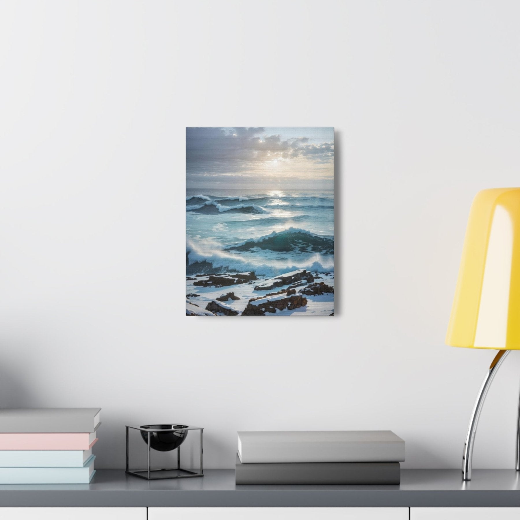 Winter Beach Landscape Canvas Print hung on a wall | Janlyn's Crafts