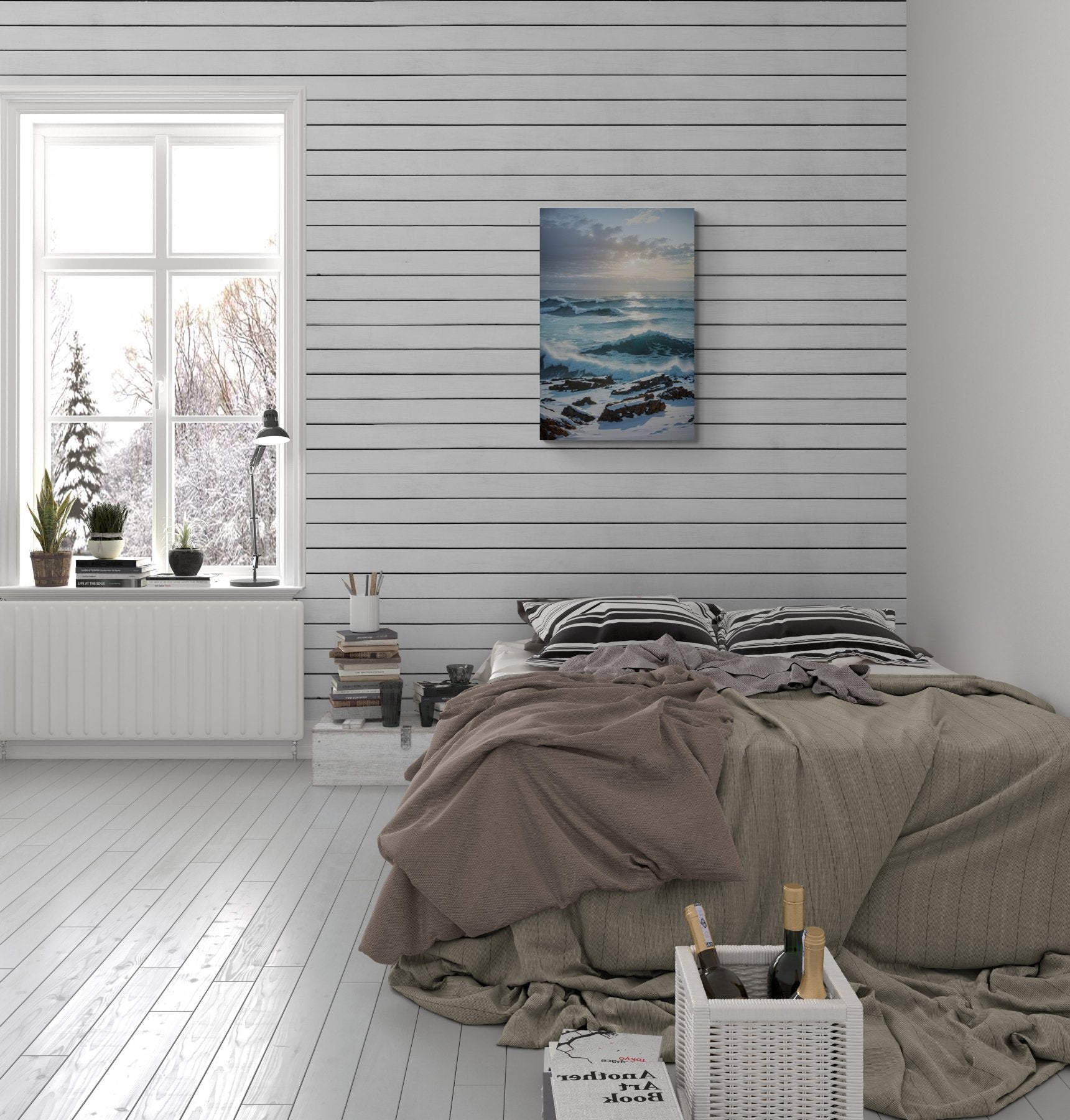 Winter Beach Landscape Canvas Print hung on a wall | Janlyn's Crafts