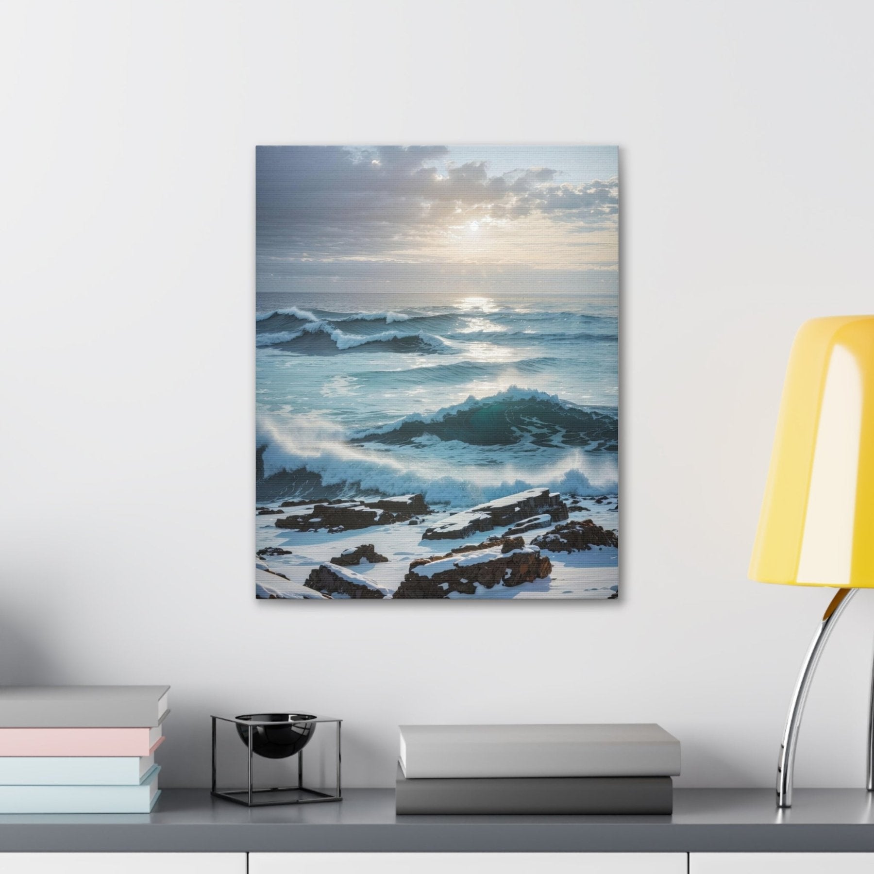 Winter Beach Landscape Canvas Print hung on a wall | Janlyn's Crafts