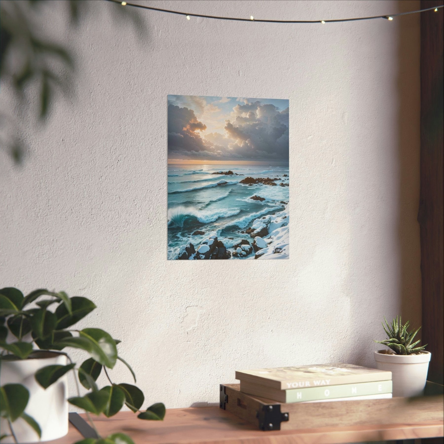 Winter Beach Landscape Poster Print hung on a wall | Janlyn's Crafts