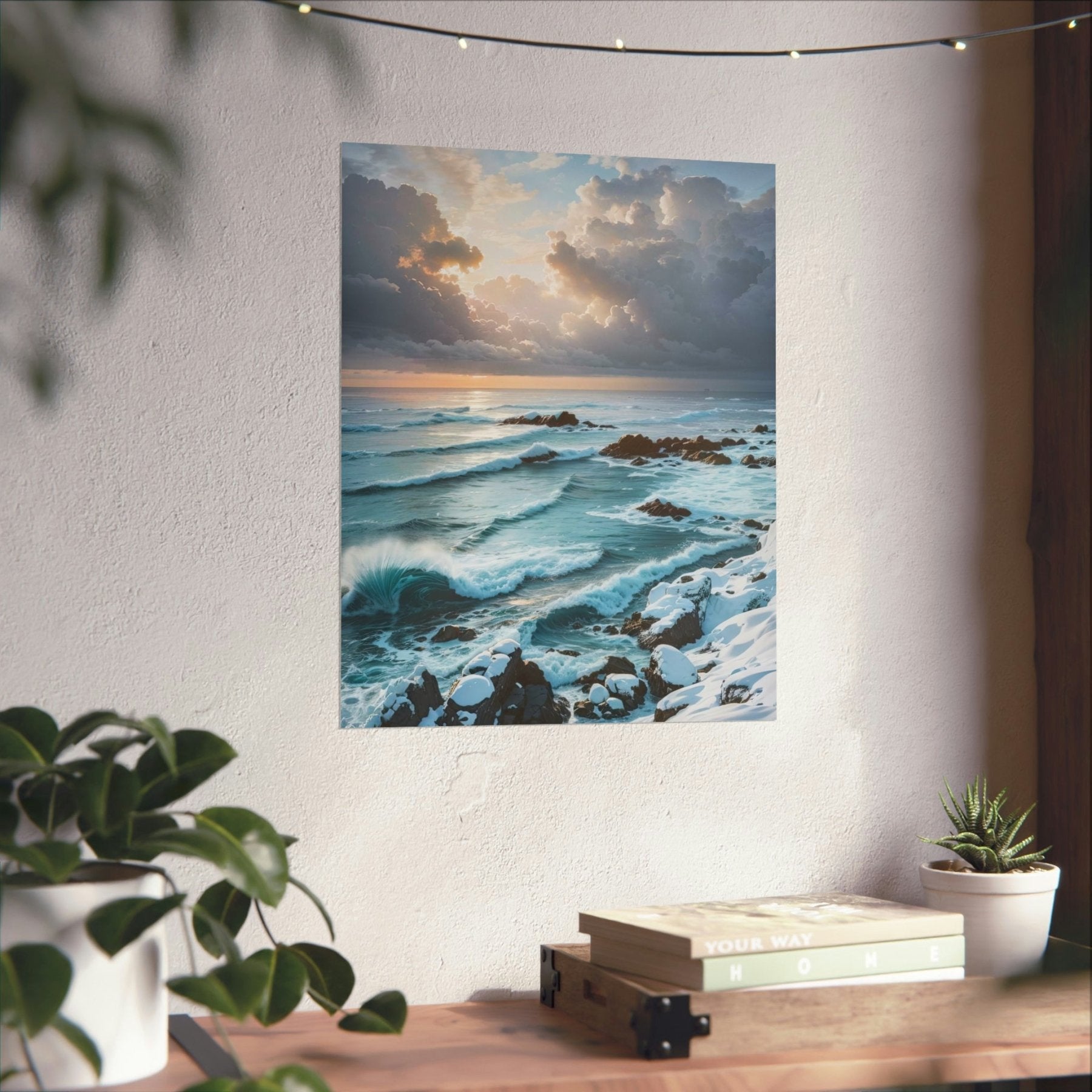 Winter Beach Landscape Poster Print hung on a wall | Janlyn's Crafts