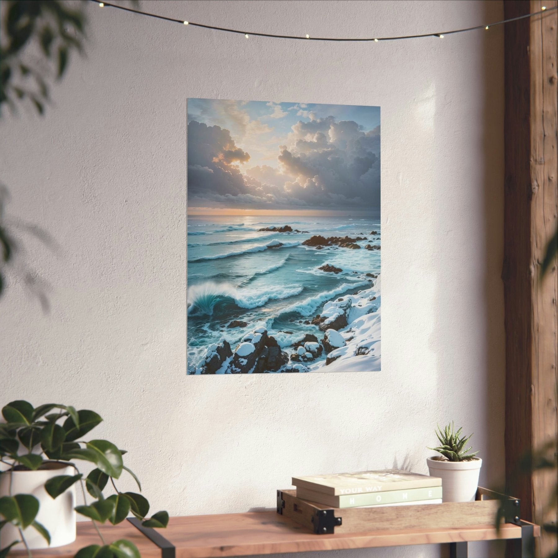 Winter Beach Landscape Poster Print hung on a wall | Janlyn's Crafts