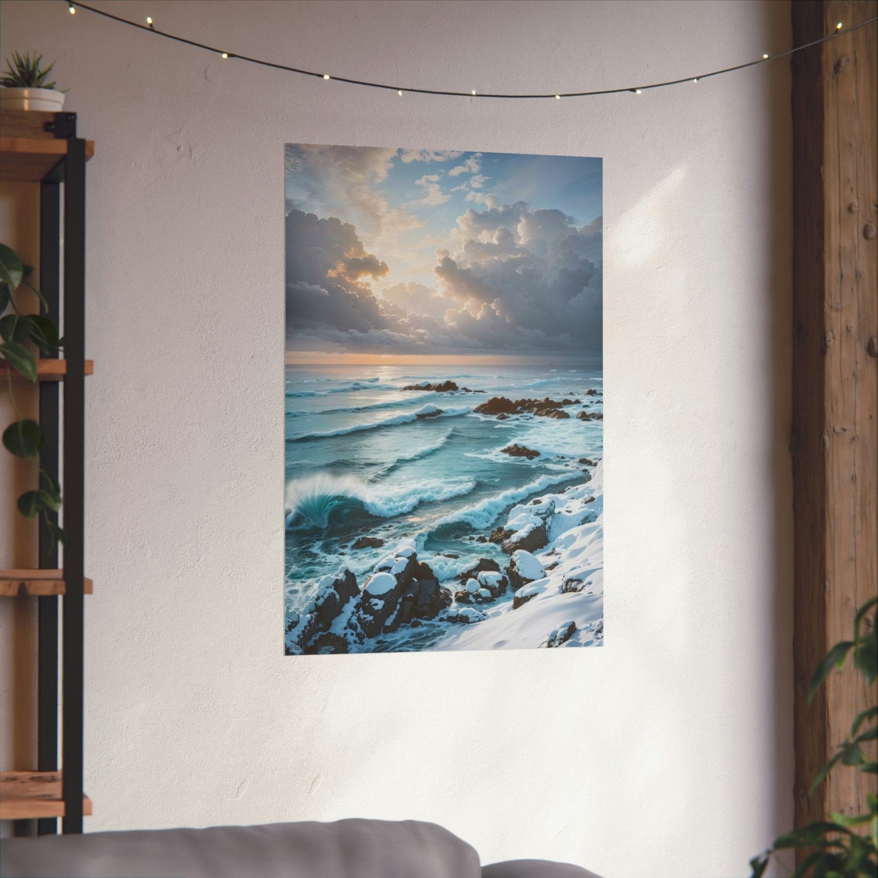 Winter Beach Landscape Poster Print hung on a wall | Janlyn's Crafts