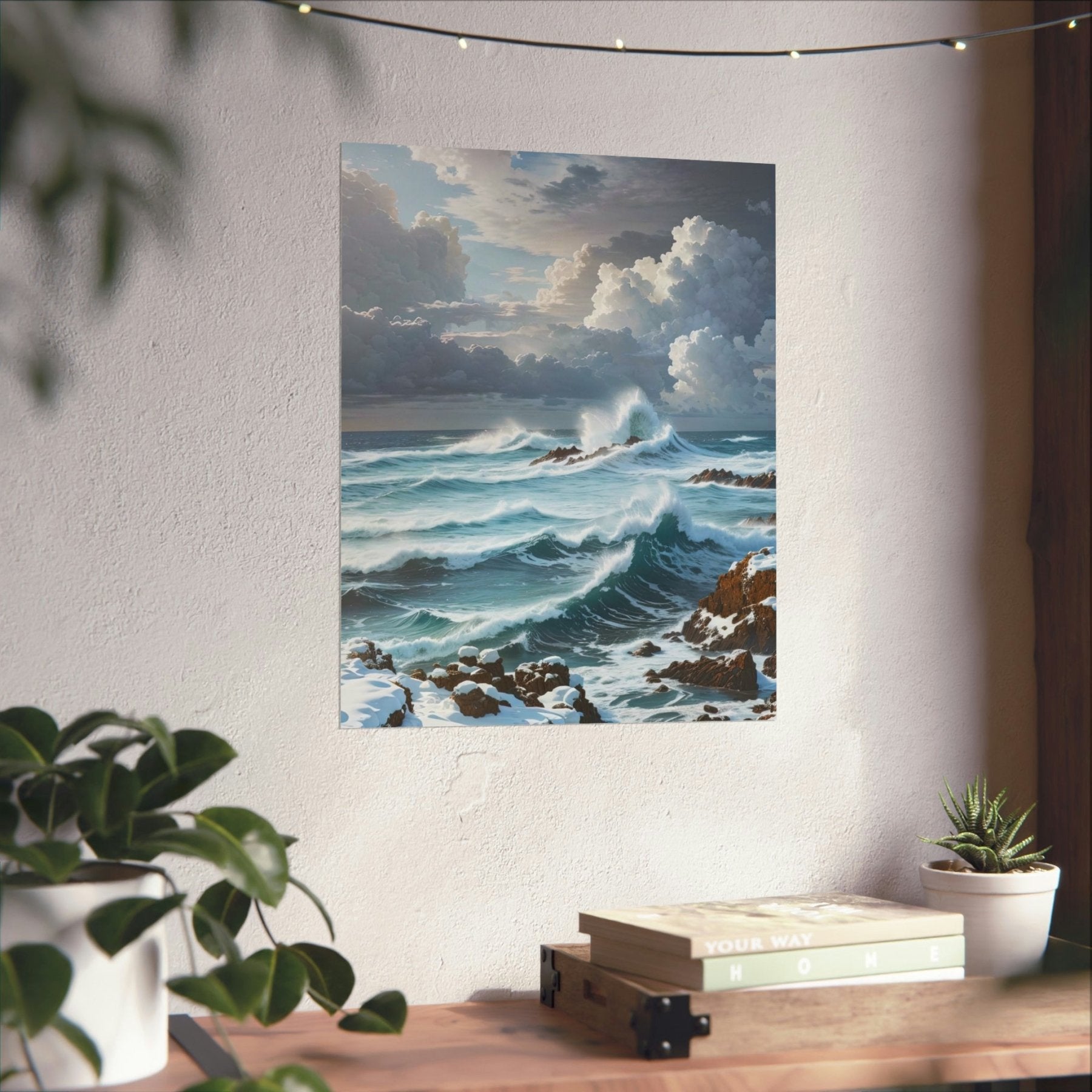 Winter Beach Landscape Poster Print hung on a wall | Janlyn's Crafts