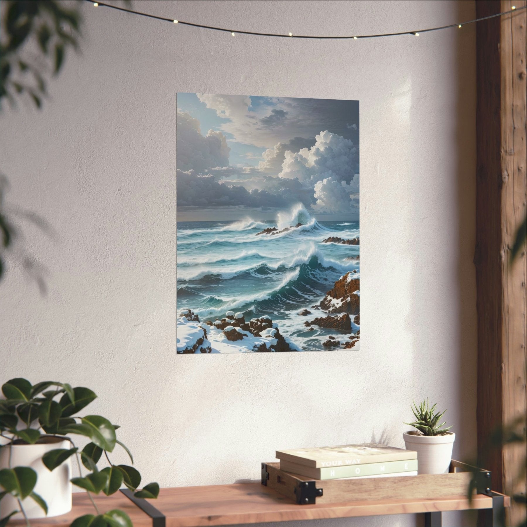 Winter Beach Landscape Poster Print hung on a wall | Janlyn's Crafts