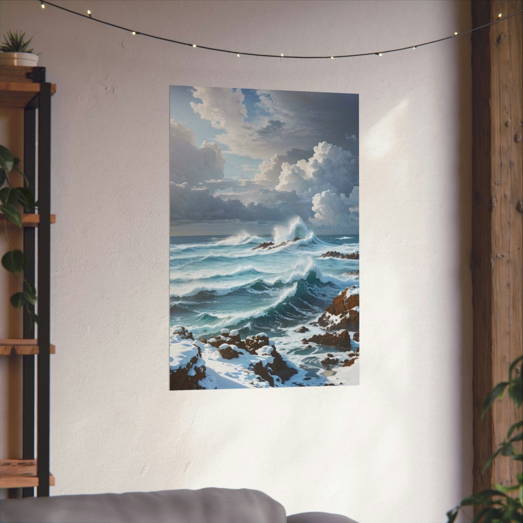 Winter Beach Landscape Poster Print hung on a wall | Janlyn's Crafts