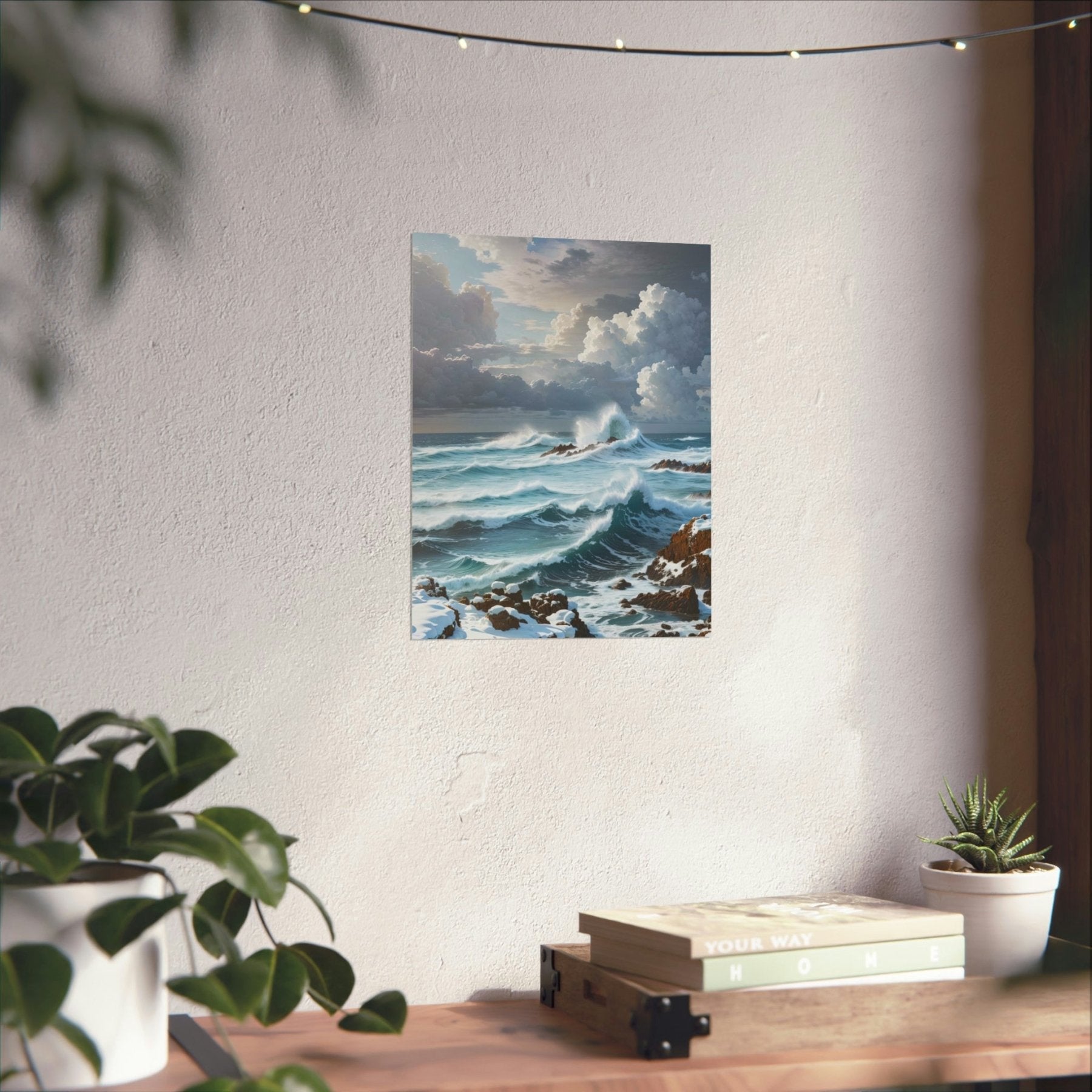 Winter Beach Landscape Poster Print hung on a wall | Janlyn's Crafts