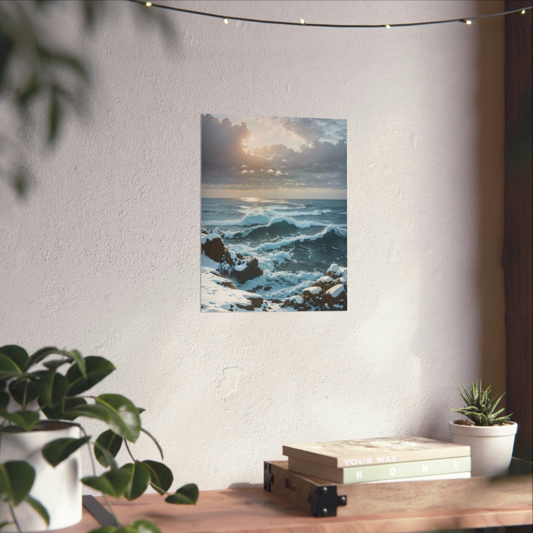 Winter Beach Landscape Poster Print hung on a wall | Janlyn's Crafts