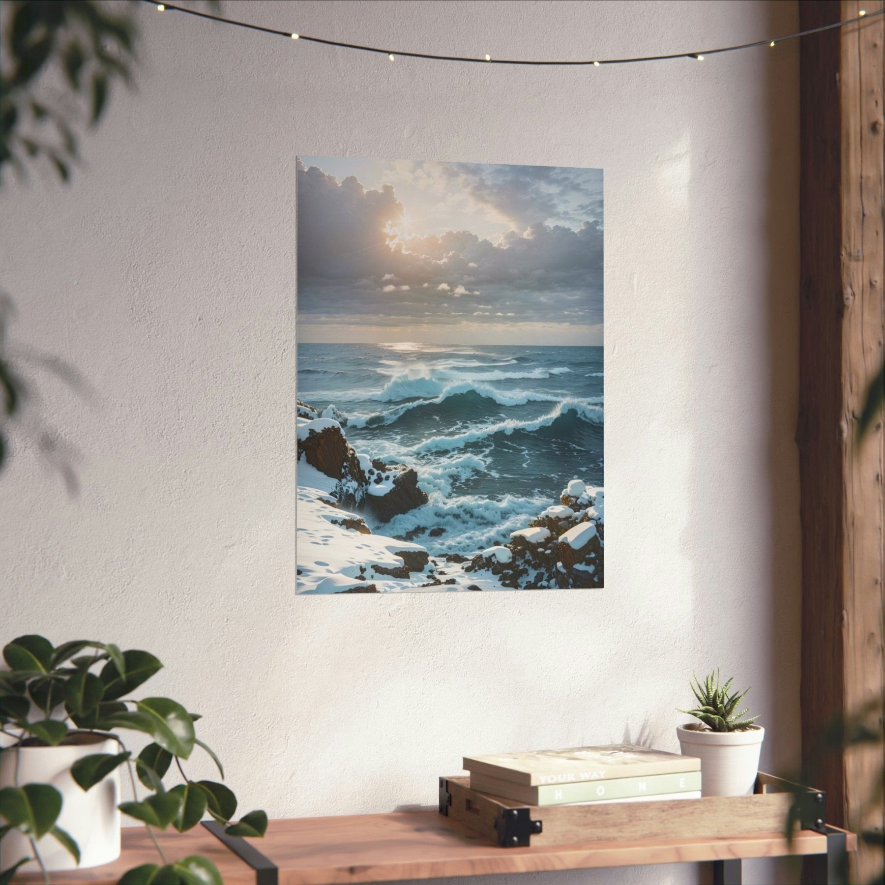 Winter Beach Landscape Poster Print hung on a wall | Janlyn's Crafts