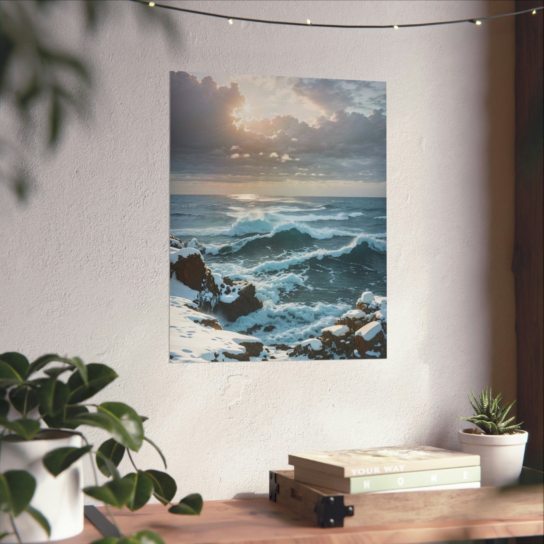 Winter Beach Landscape Poster Print hung on a wall | Janlyn's Crafts