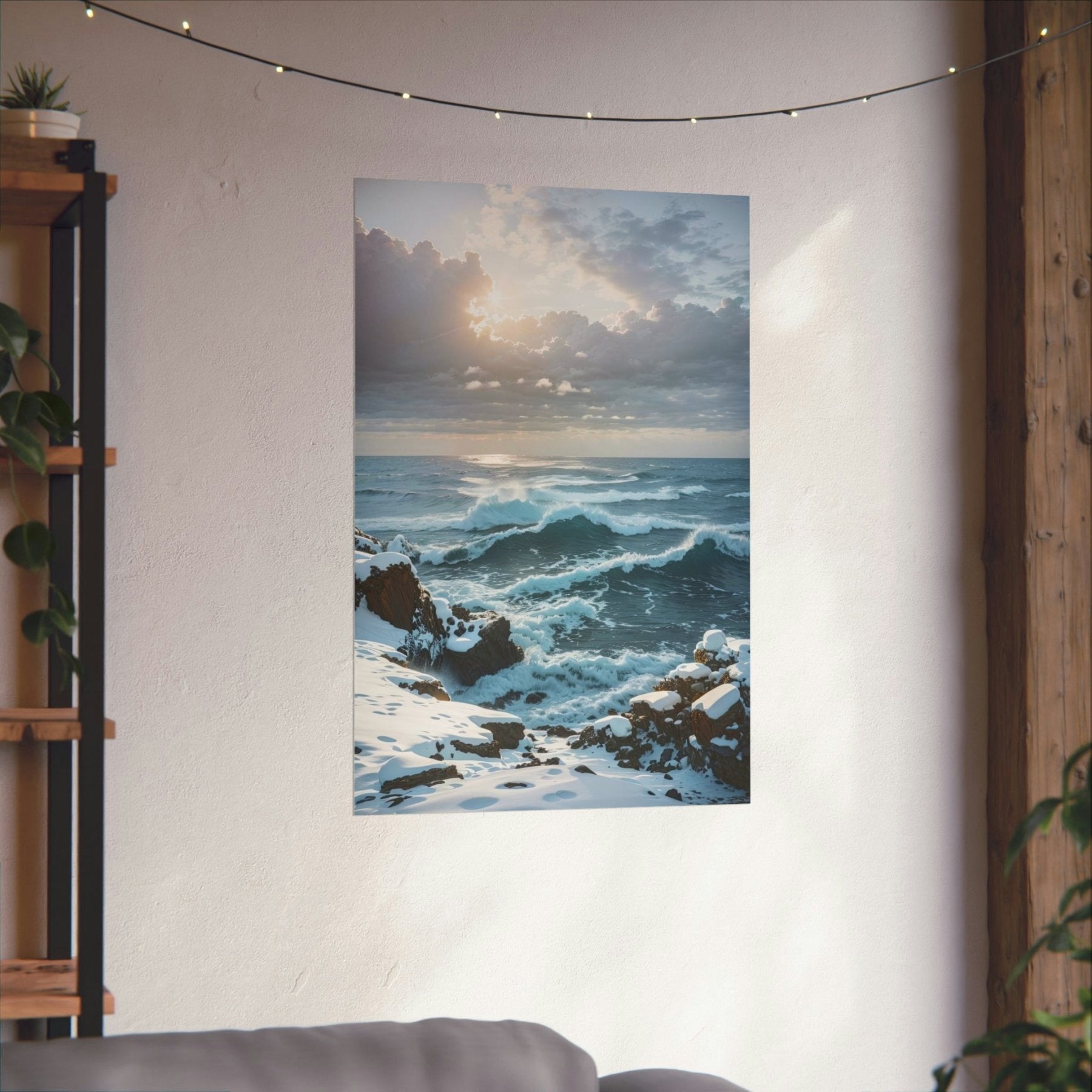 Winter Beach Landscape Poster Print hung on a wall | Janlyn's Crafts