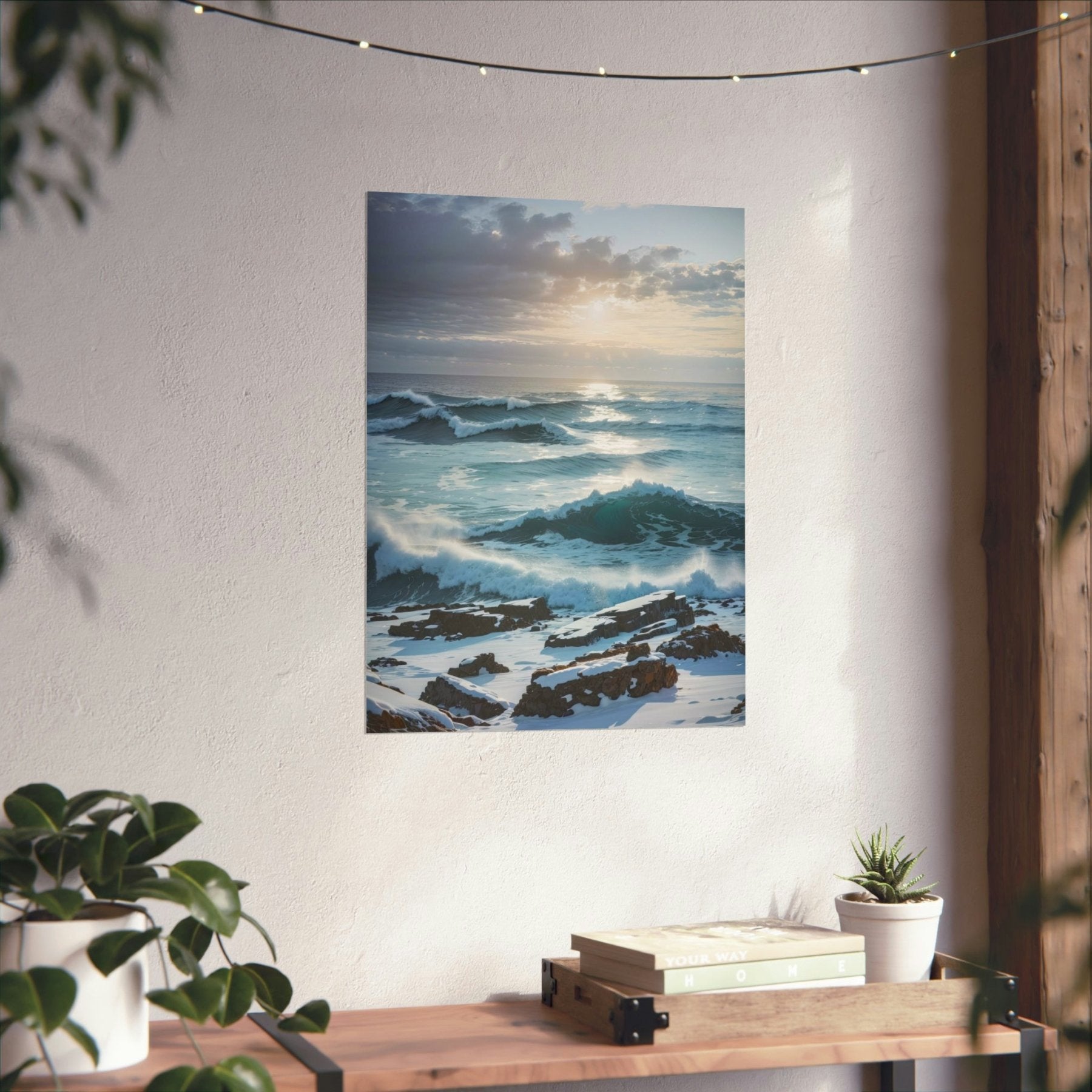 Winter Beach Landscape Poster Print hung on a wall | Janlyn's Crafts