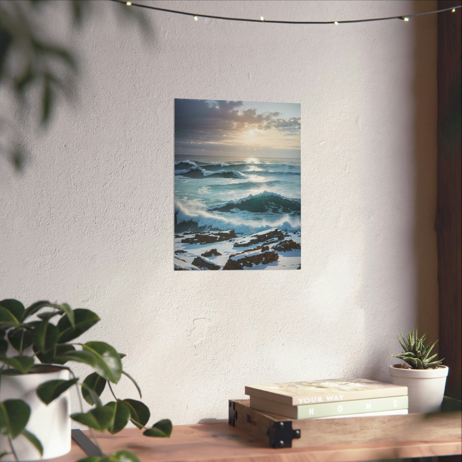 Winter Beach Landscape Poster Print hung on a wall | Janlyn's Crafts