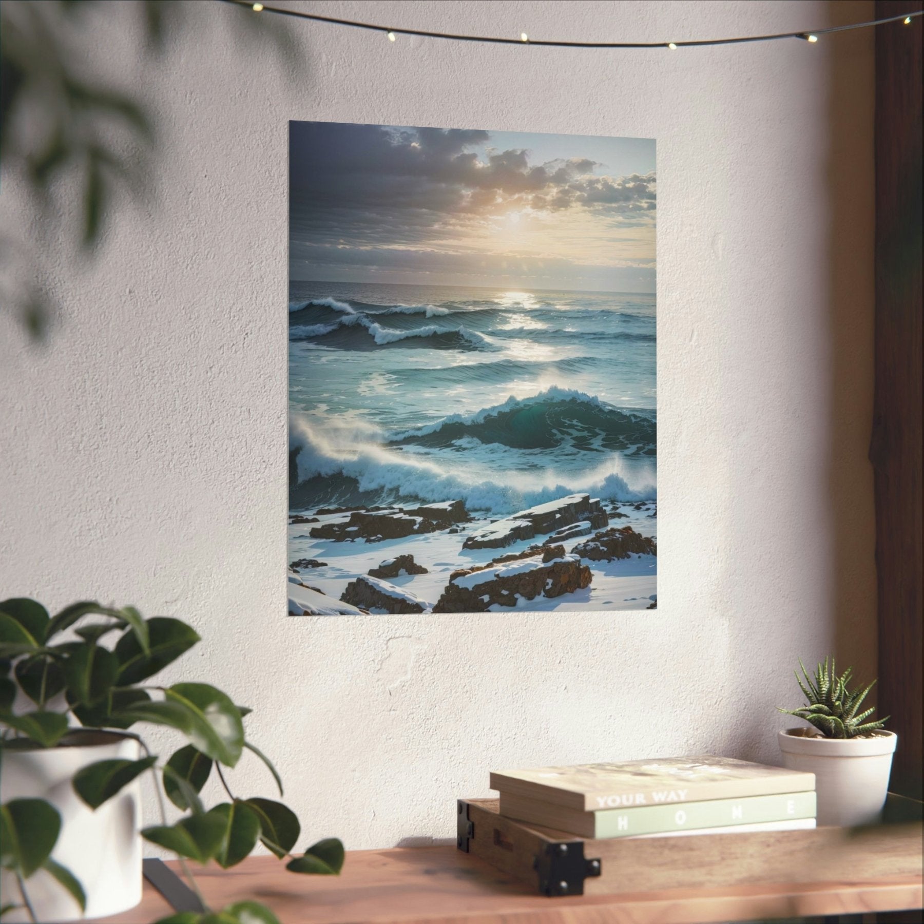 Winter Beach Landscape Poster Print hung on a wall | Janlyn's Crafts