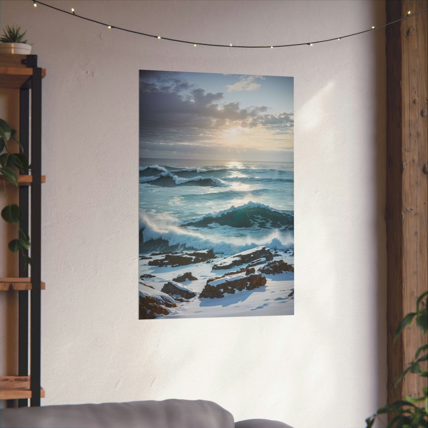 Winter Beach Landscape Poster Print hung on a wall | Janlyn's Crafts