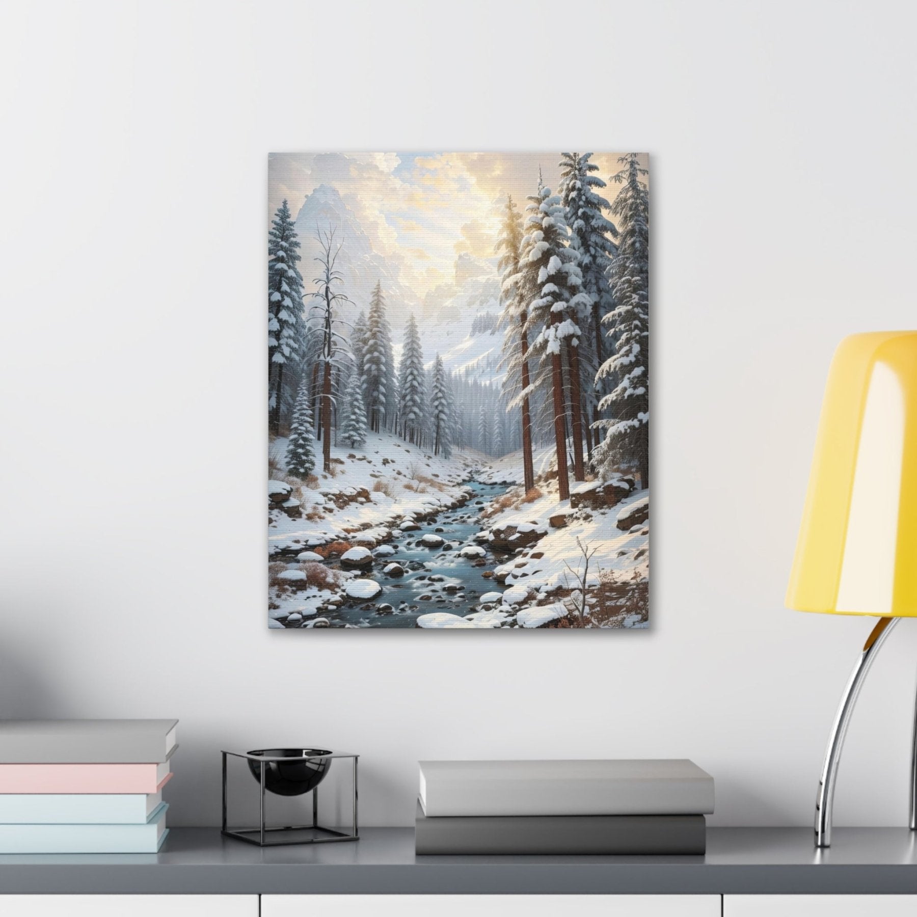 Winter Forest Landscape Canvas Print hung on a wall | Janlyn's Crafts