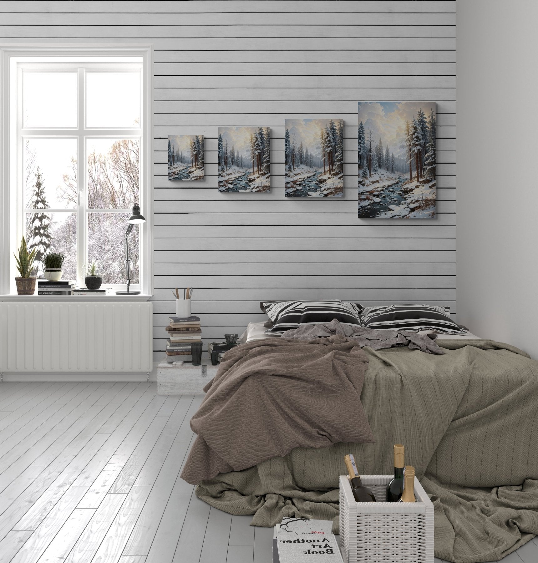 Winter Forest Landscape Canvas Print hung on a wall in available print sizes | Janlyn's Crafts