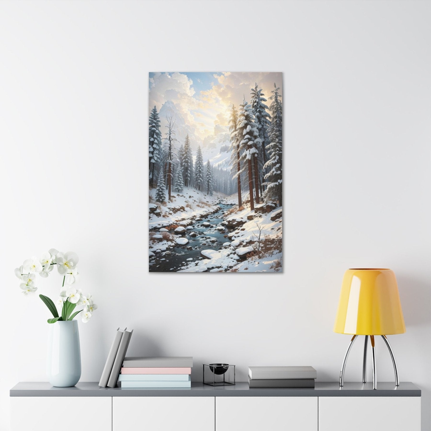 Winter Forest Landscape Canvas Print hung on a wall | Janlyn's Crafts