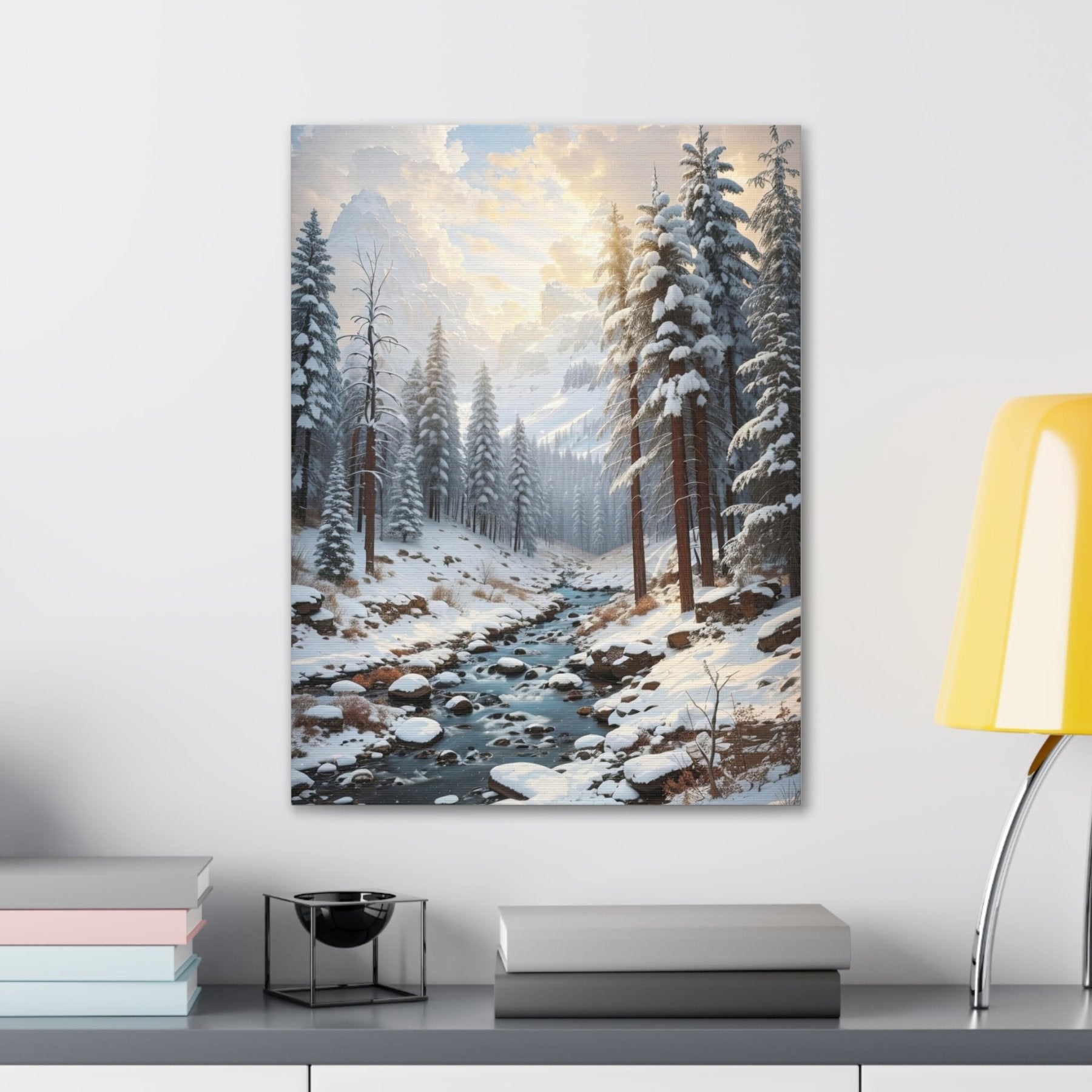 Winter Forest Landscape Canvas Print hung on a wall | Janlyn's Crafts