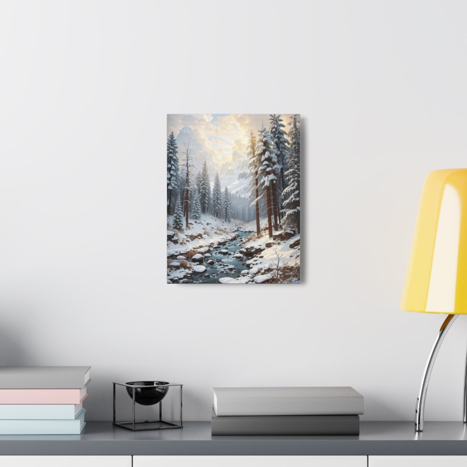 Winter Forest Landscape Canvas Print hung on a wall | Janlyn's Crafts