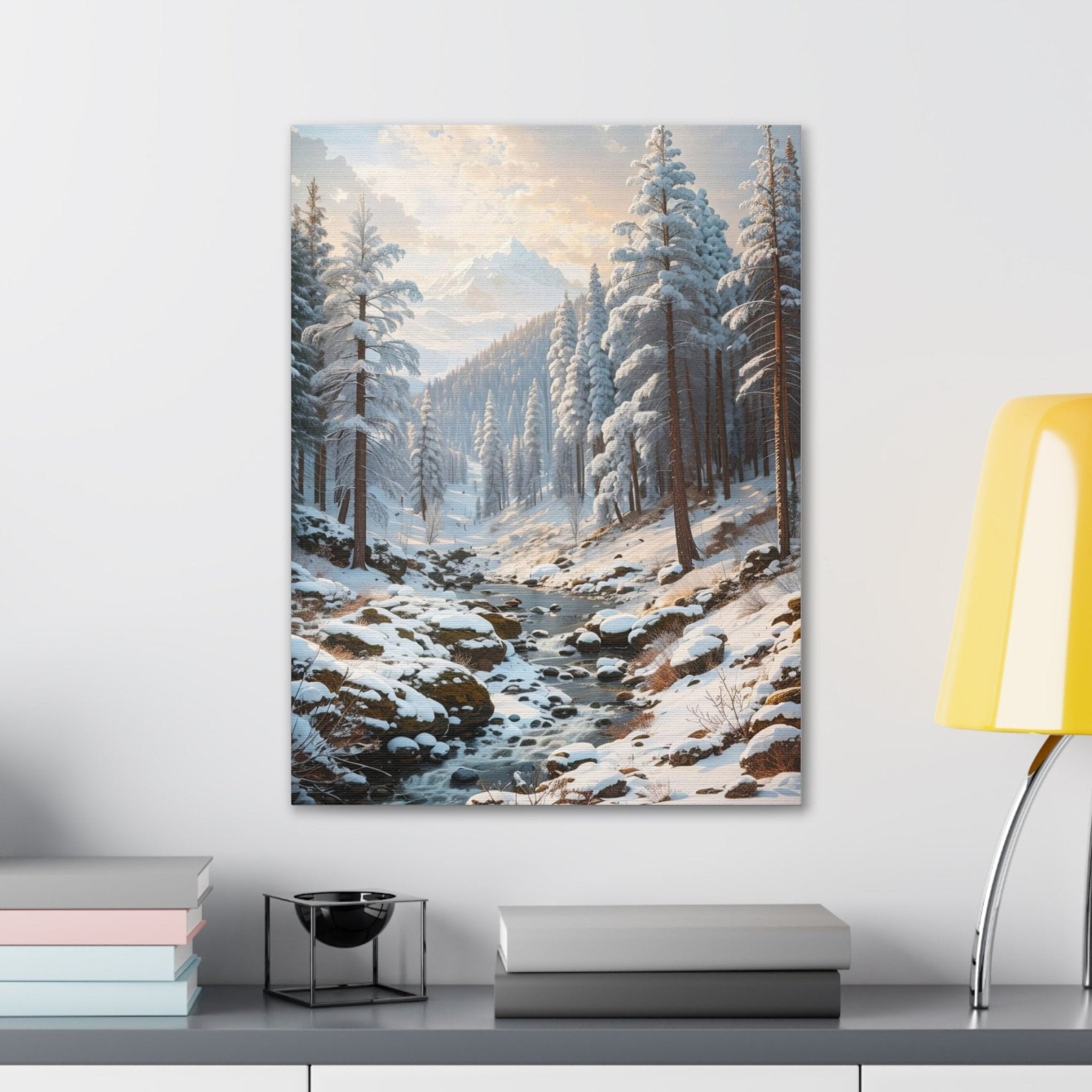 Winter Forest Landscape Canvas Print hung on a wall | Janlyn's Crafts