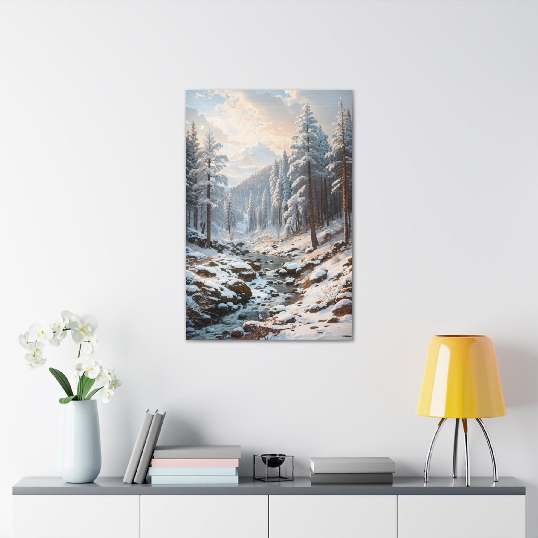 Winter Forest Landscape Canvas Print hung on a wall | Janlyn's Crafts