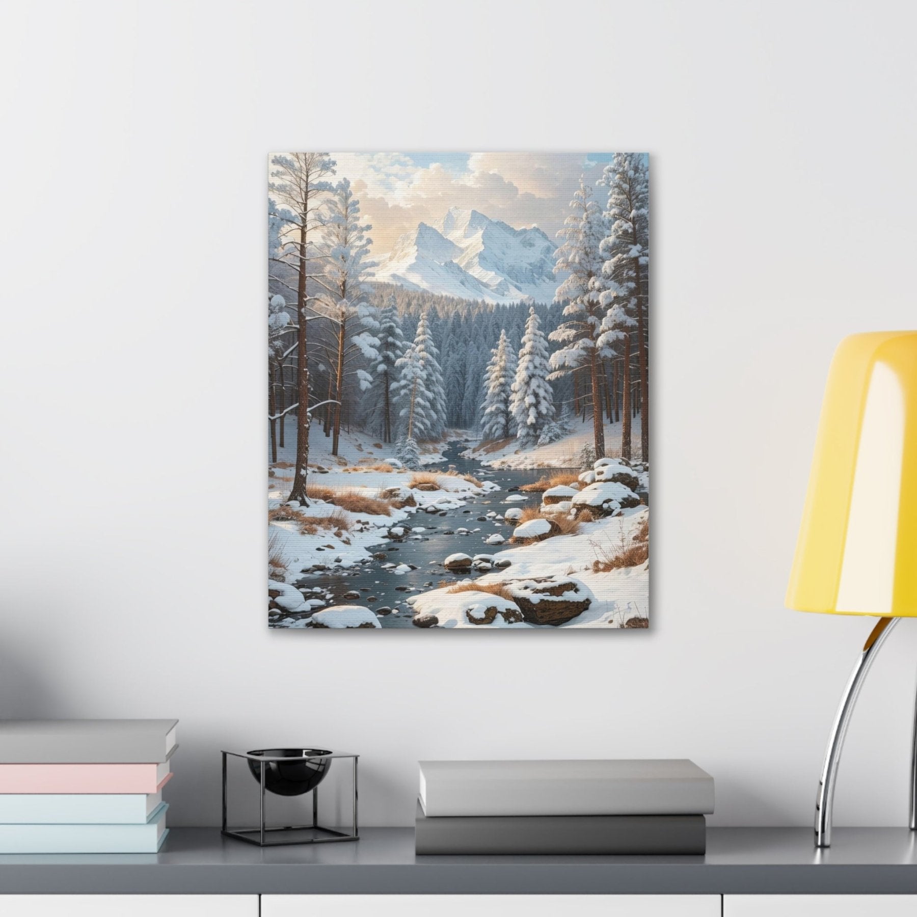 Winter Forest Landscape Canvas Print hung on a wall | Janlyn's Crafts