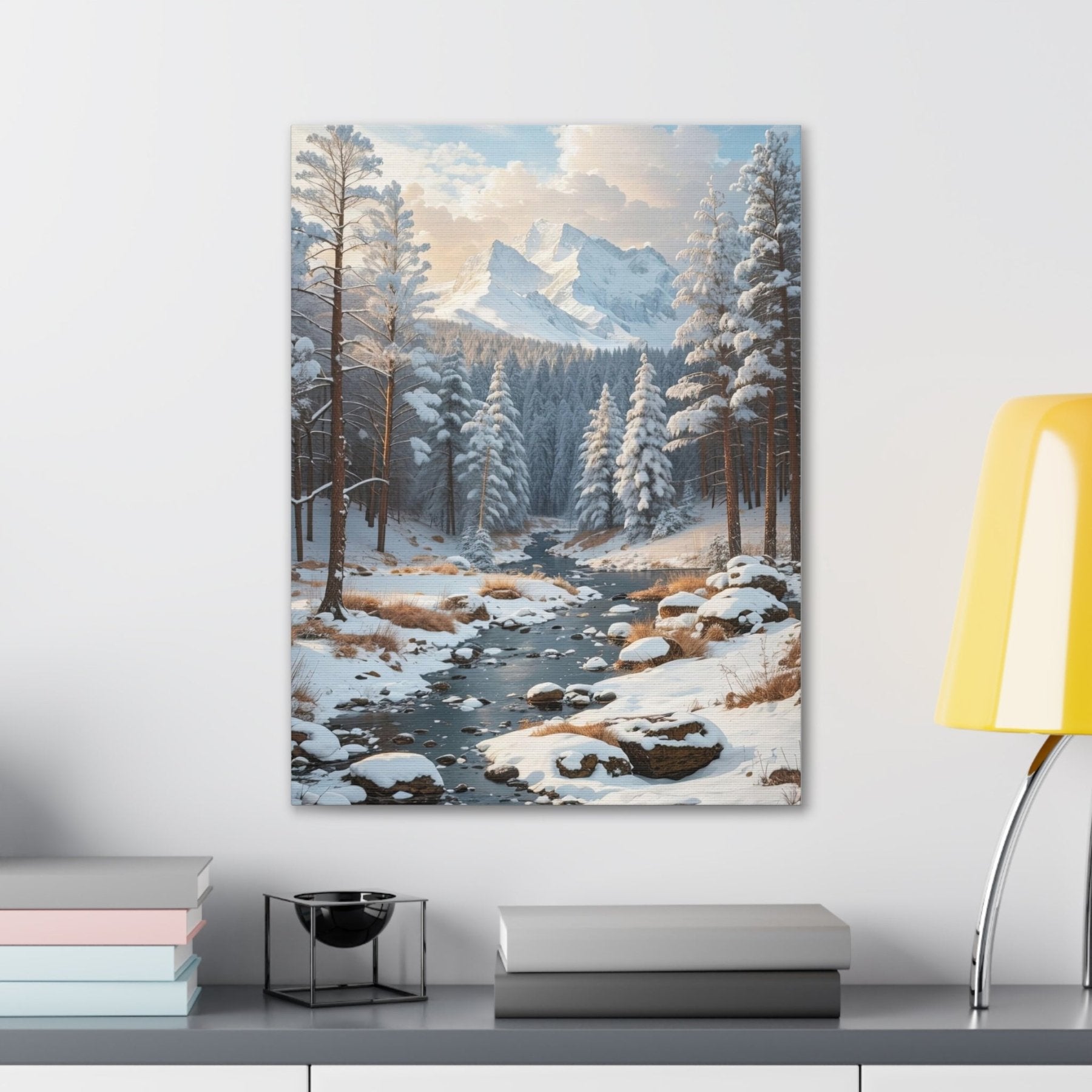 Winter Forest Landscape Canvas Print hung on a wall | Janlyn's Crafts