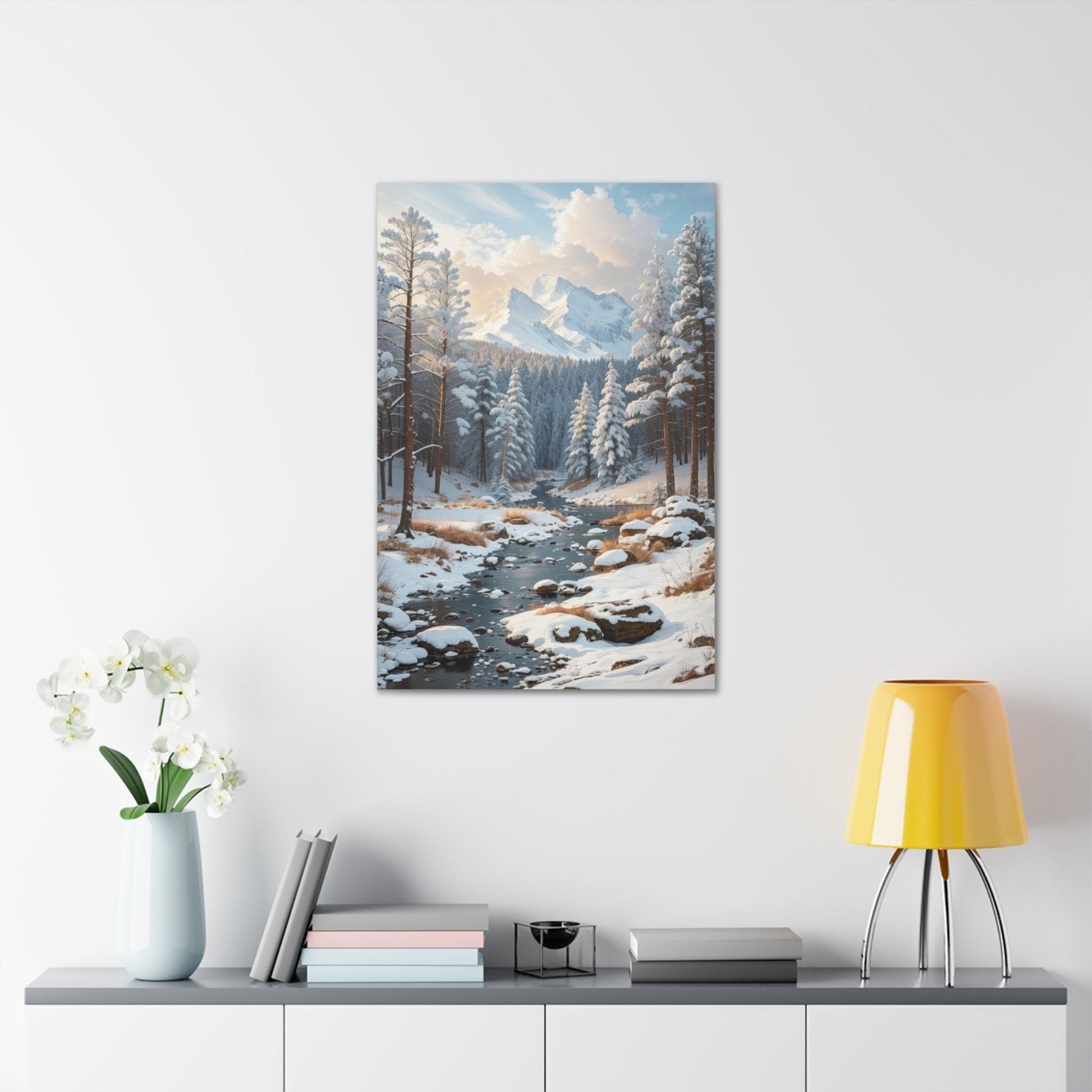 Winter Forest Landscape Canvas Print hung on a wall | Janlyn's Crafts