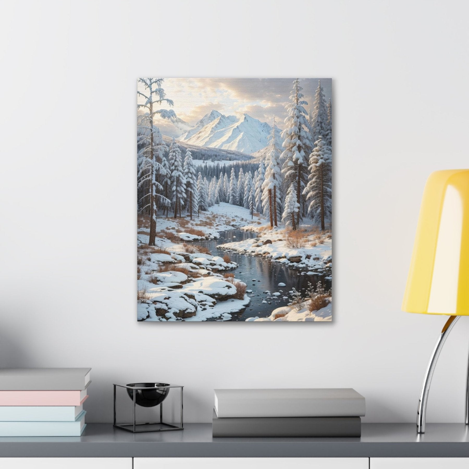 Winter Forest Landscape Canvas Print hung on a wall | Janlyn's Crafts