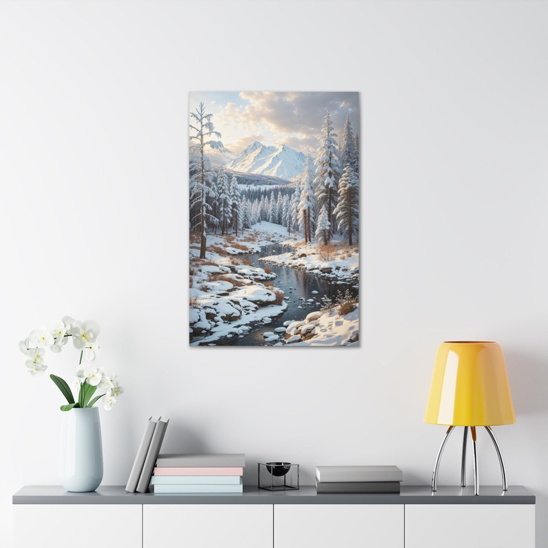 Winter Forest Landscape Canvas Print hung on a wall | Janlyn's Crafts