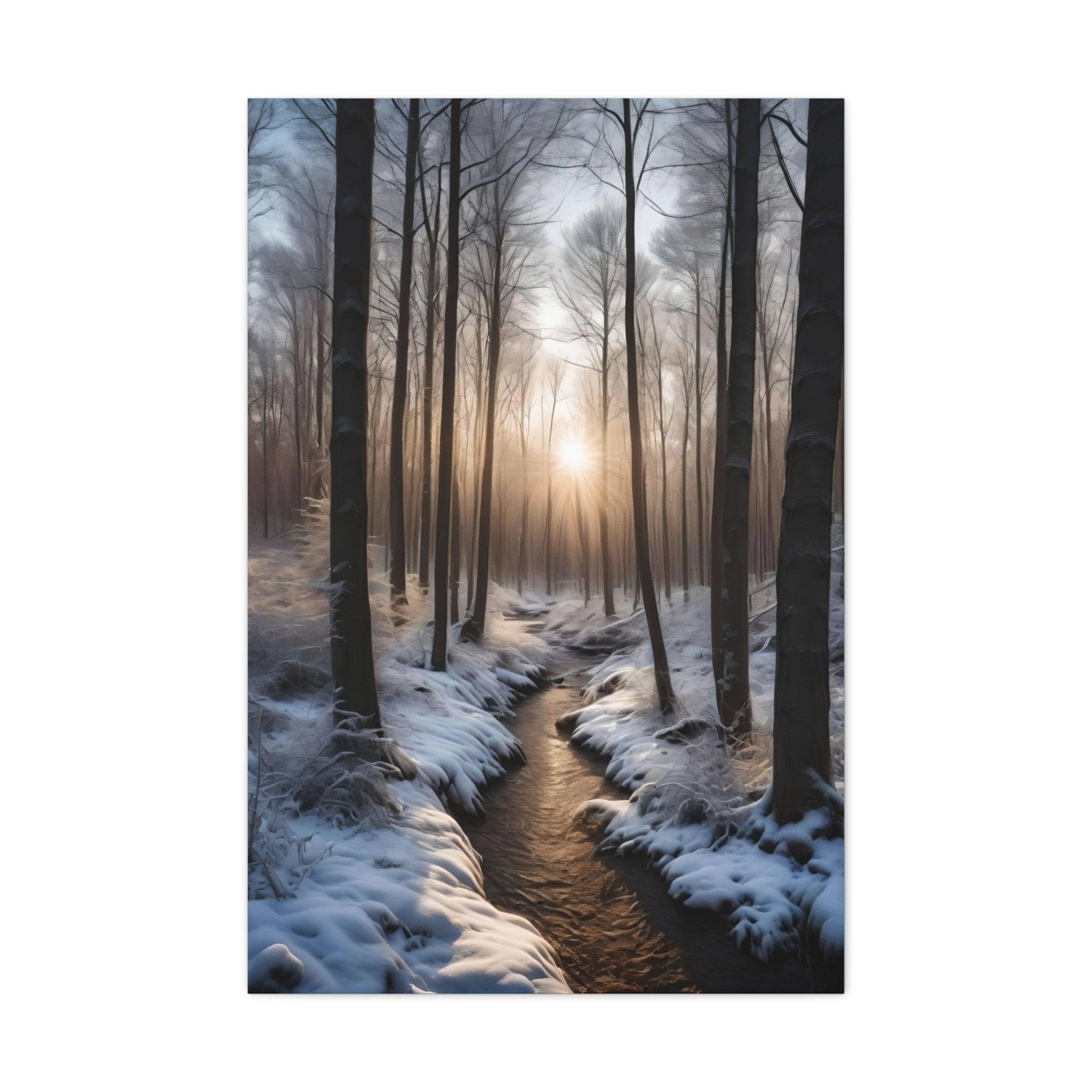 Winter Forest Landscape Canvas Print, Winter Wall Art, Winter Canvas, Winter Landscape Scene, Wall Art, Canvas Art, Winter Home Decor, Winter Forest Stream (5) - Janlyn's Crafts