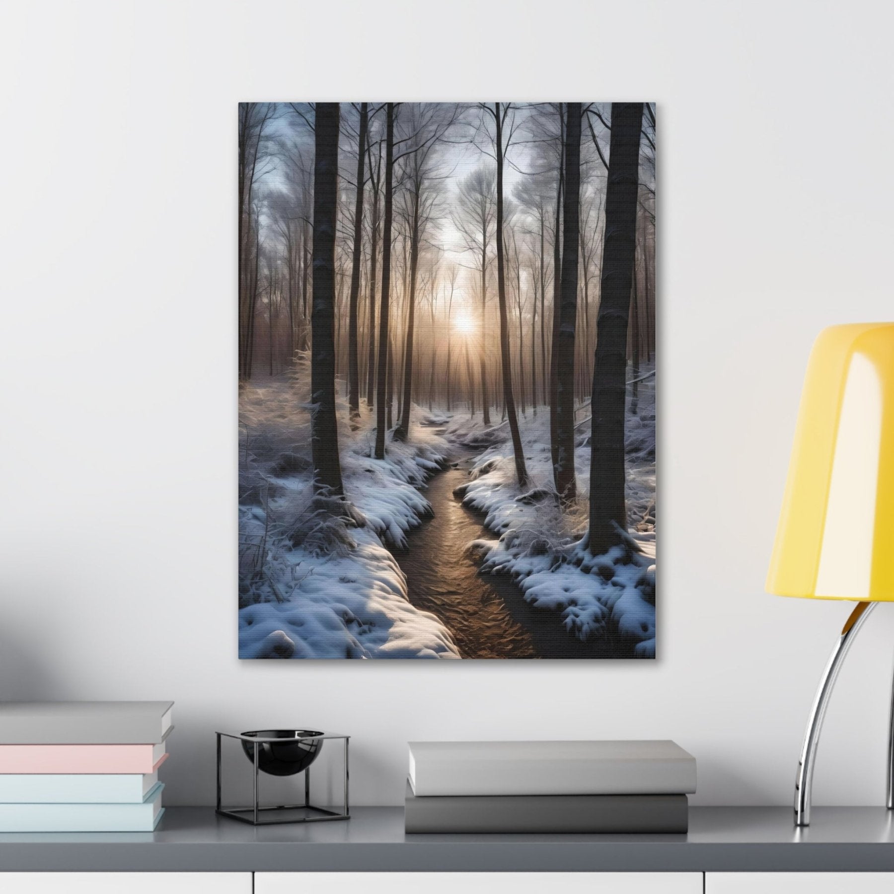 Winter Forest Landscape Canvas Print, Winter Wall Art, Winter Canvas, Winter Landscape Scene, Wall Art, Canvas Art, Winter Home Decor, Winter Forest Stream (5) - Janlyn's Crafts