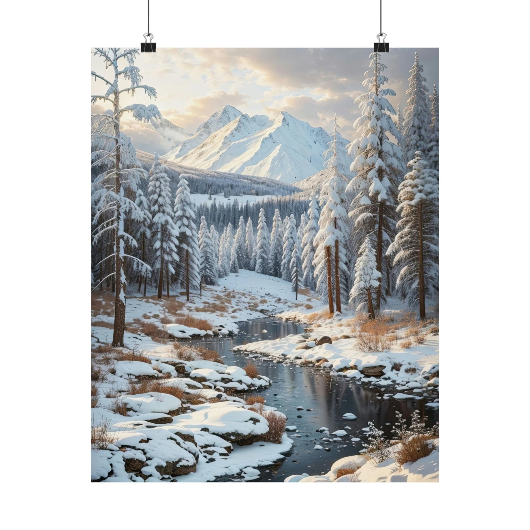 Winter Forest Landscape Poster Print, Winter Wall Art, Winter Poster, Winter Landscape Scene, Wall Art, Poster Art, Rolled Poster, Winter Home Decor, Winter Forest Stream (4) - Janlyn's Crafts