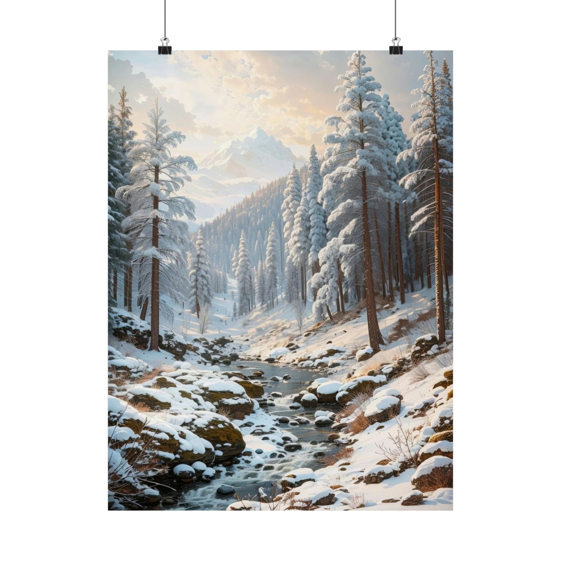 Winter Forest Landscape Poster Print, Winter Wall Art, Winter Poster, Winter Landscape Scene, Wall Art, Poster Art, Rolled Poster, Winter Home Decor, Winter Forest Stream (2) - Janlyn's Crafts