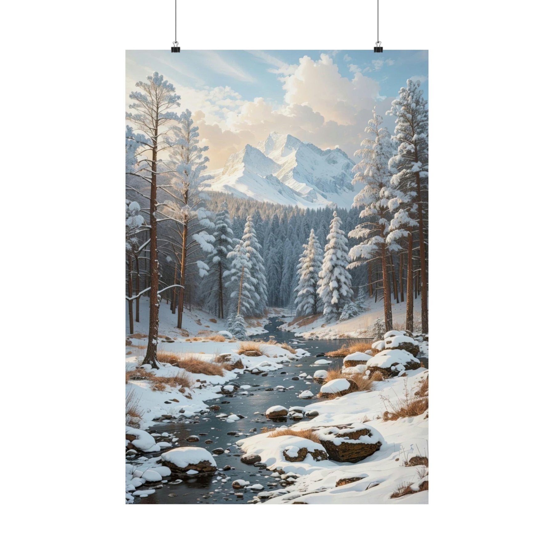 Winter Forest Landscape Poster Print, Winter Wall Art, Winter Poster, Winter Landscape Scene, Wall Art, Poster Art, Rolled Poster, Winter Home Decor, Winter Forest Stream (3) - Janlyn's Crafts