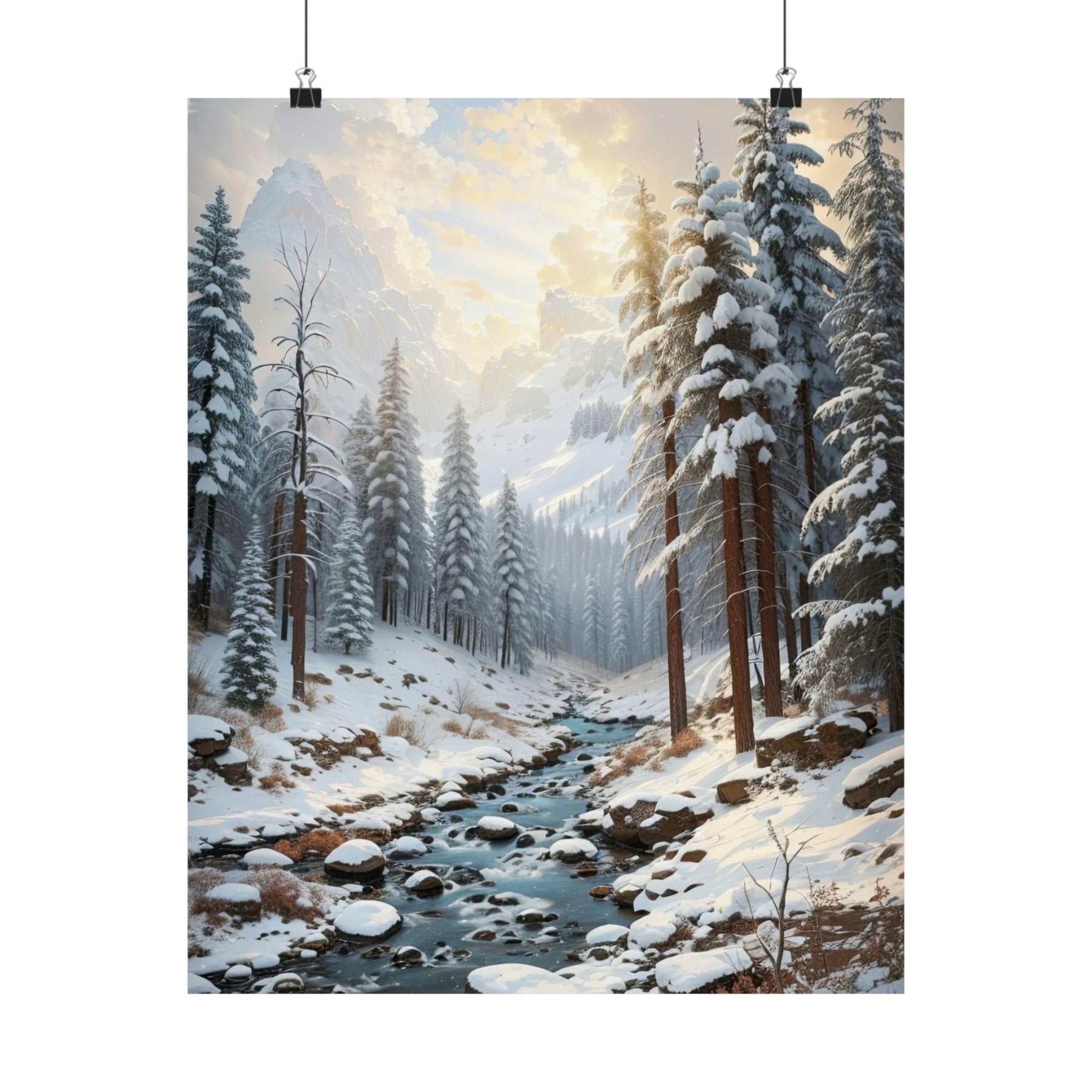 Winter Forest Landscape Poster Print, Winter Wall Art, Winter Poster, Winter Landscape Scene, Wall Art, Poster Art, Rolled Poster, Winter Home Decor, Winter Forest Stream (1) - Janlyn's Crafts