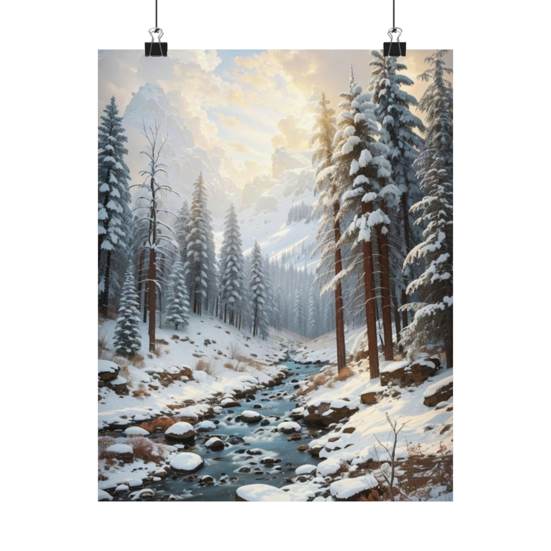 Winter Forest Landscape Poster Print, Winter Wall Art, Winter Poster, Winter Landscape Scene, Wall Art, Poster Art, Rolled Poster, Winter Home Decor, Winter Forest Stream (1) - Janlyn's Crafts