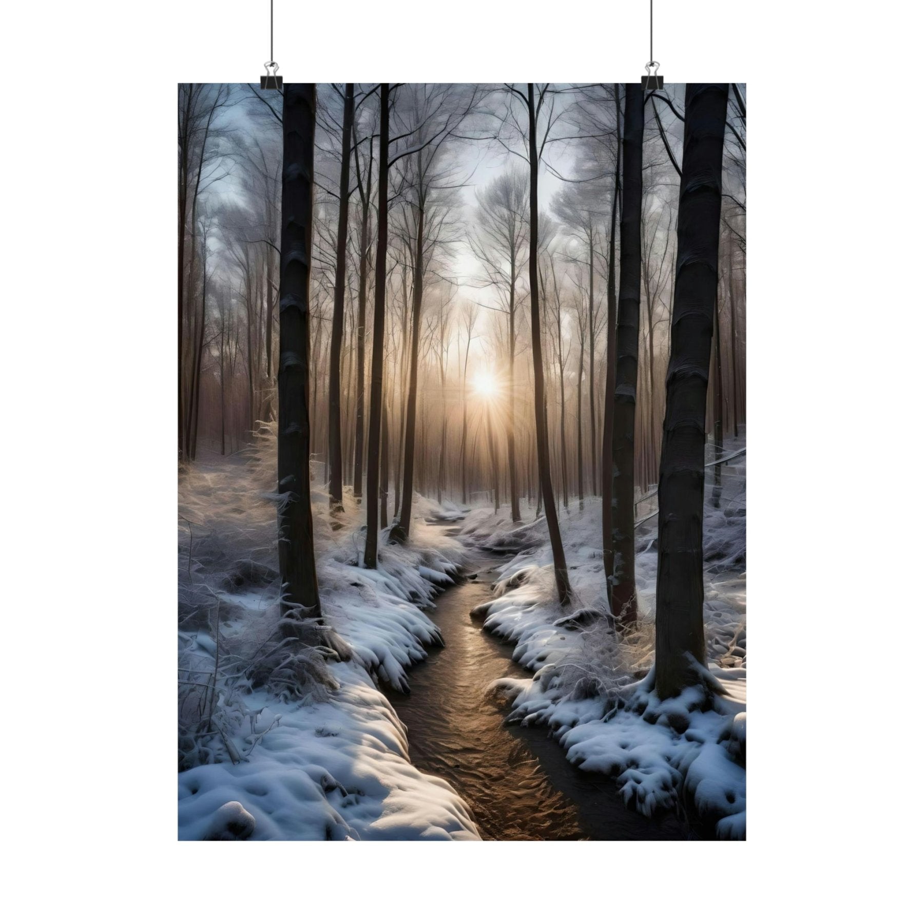 Winter Forest Landscape Poster Print, Winter Wall Art, Winter Poster, Winter Landscape Scene, Wall Art, Poster Art, Rolled Poster, Winter Home Decor, Winter Forest Stream (5) - Janlyn's Crafts