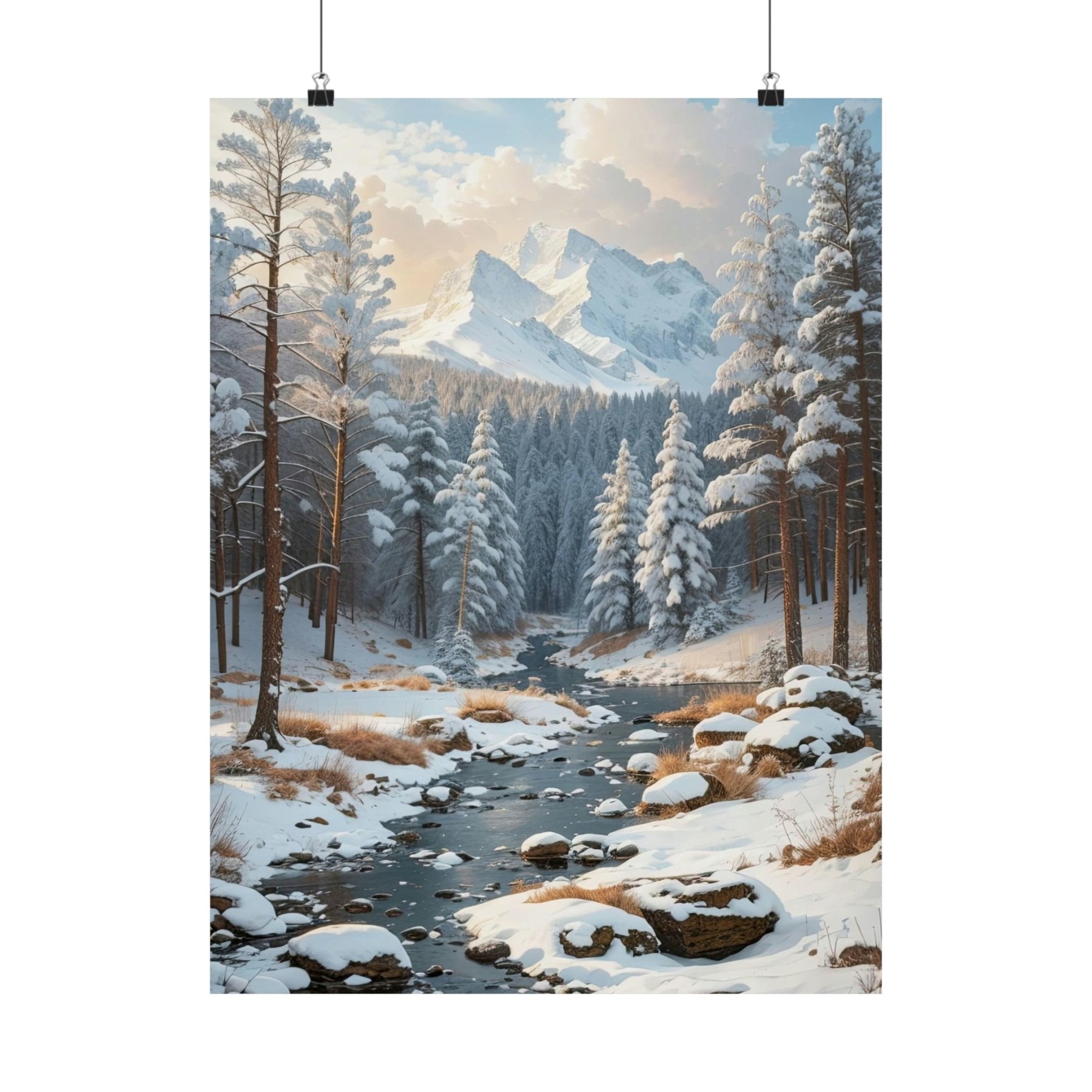 Winter Forest Landscape Poster Print, Winter Wall Art, Winter Poster, Winter Landscape Scene, Wall Art, Poster Art, Rolled Poster, Winter Home Decor, Winter Forest Stream (3) - Janlyn's Crafts